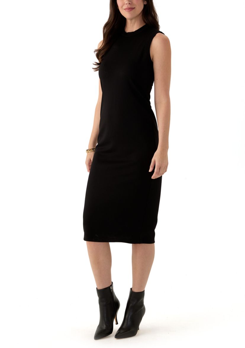 Womens Sleeveless Mock Neck Midi Dress
