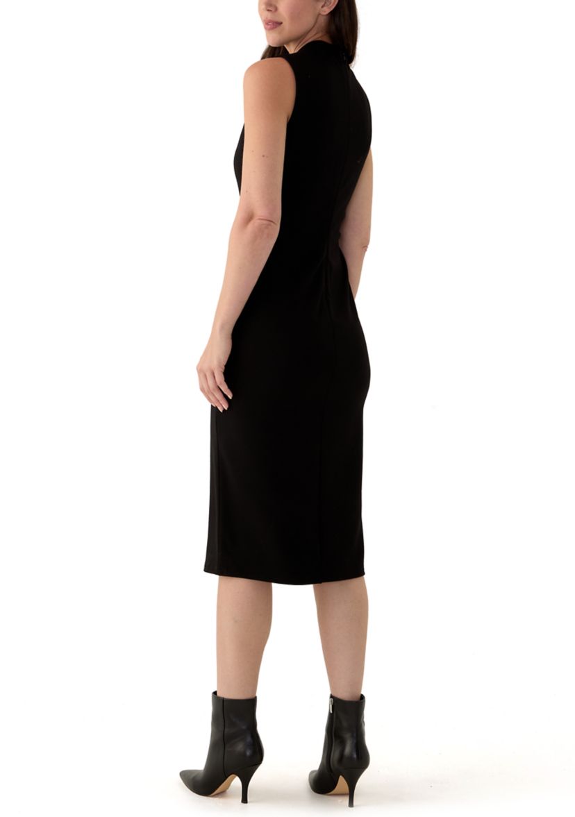 Womens Sleeveless Mock Neck Midi Dress