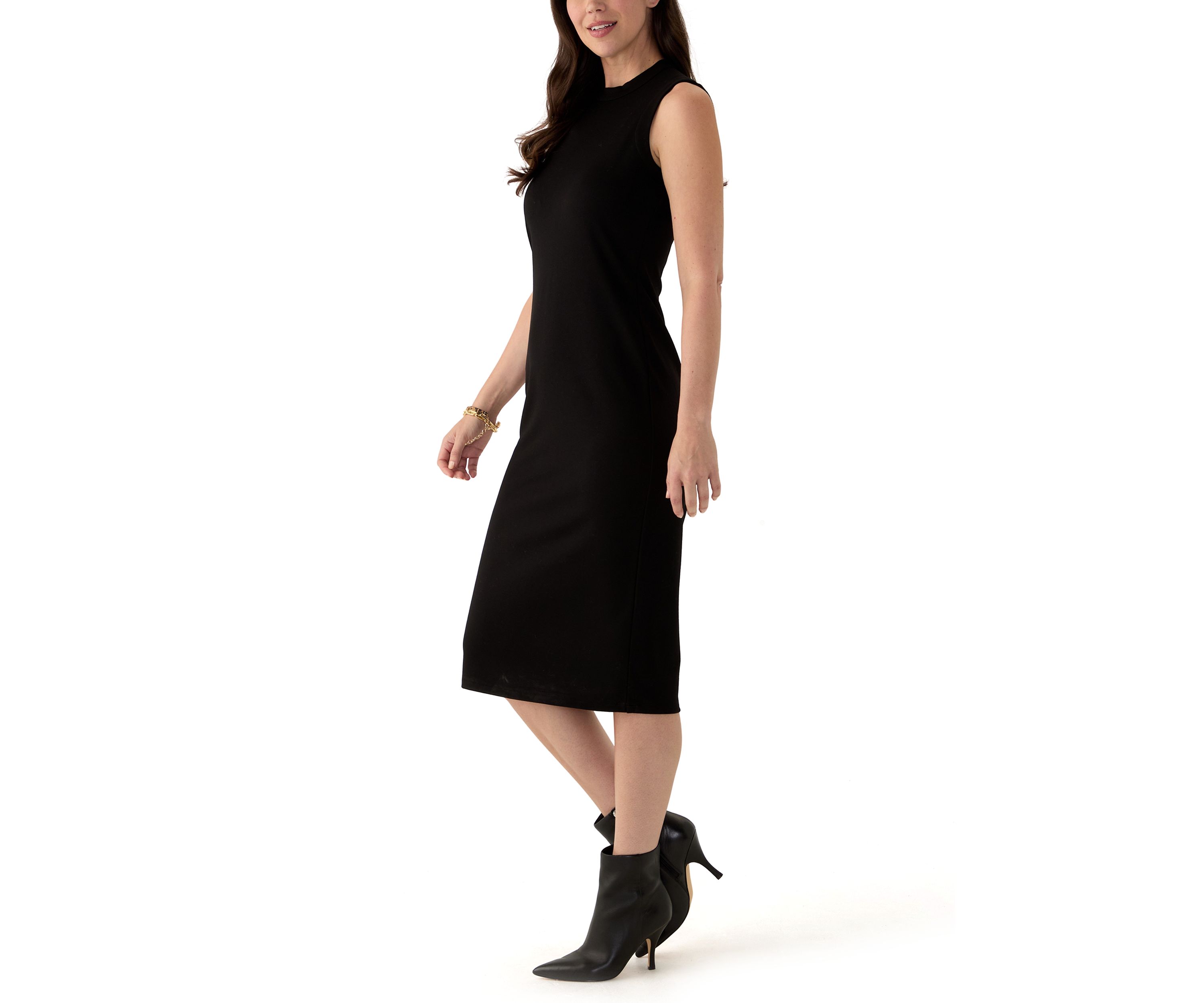 Womens Sleeveless Mock Neck Midi Dress
