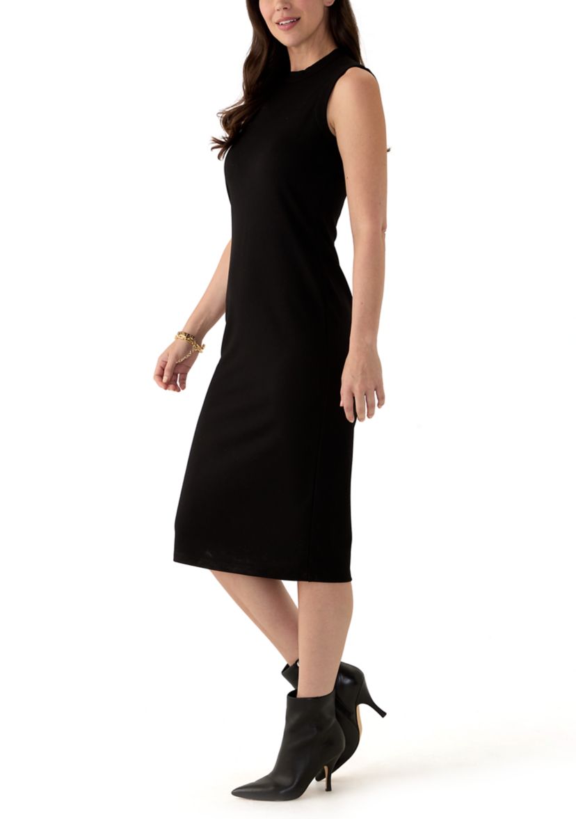 Womens Sleeveless Mock Neck Midi Dress