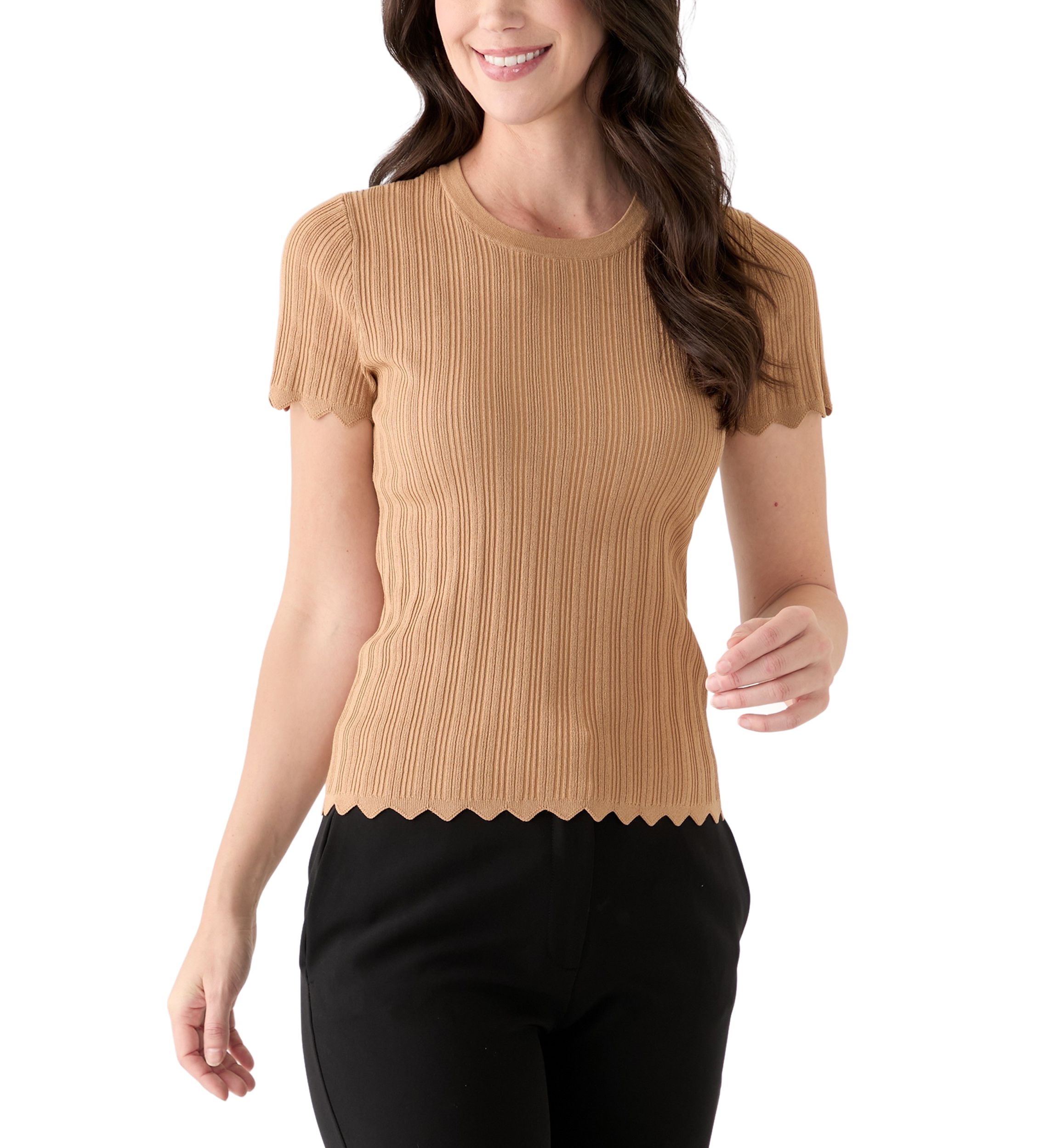 Womens Variegated Ribbed Short Sleeve Top 