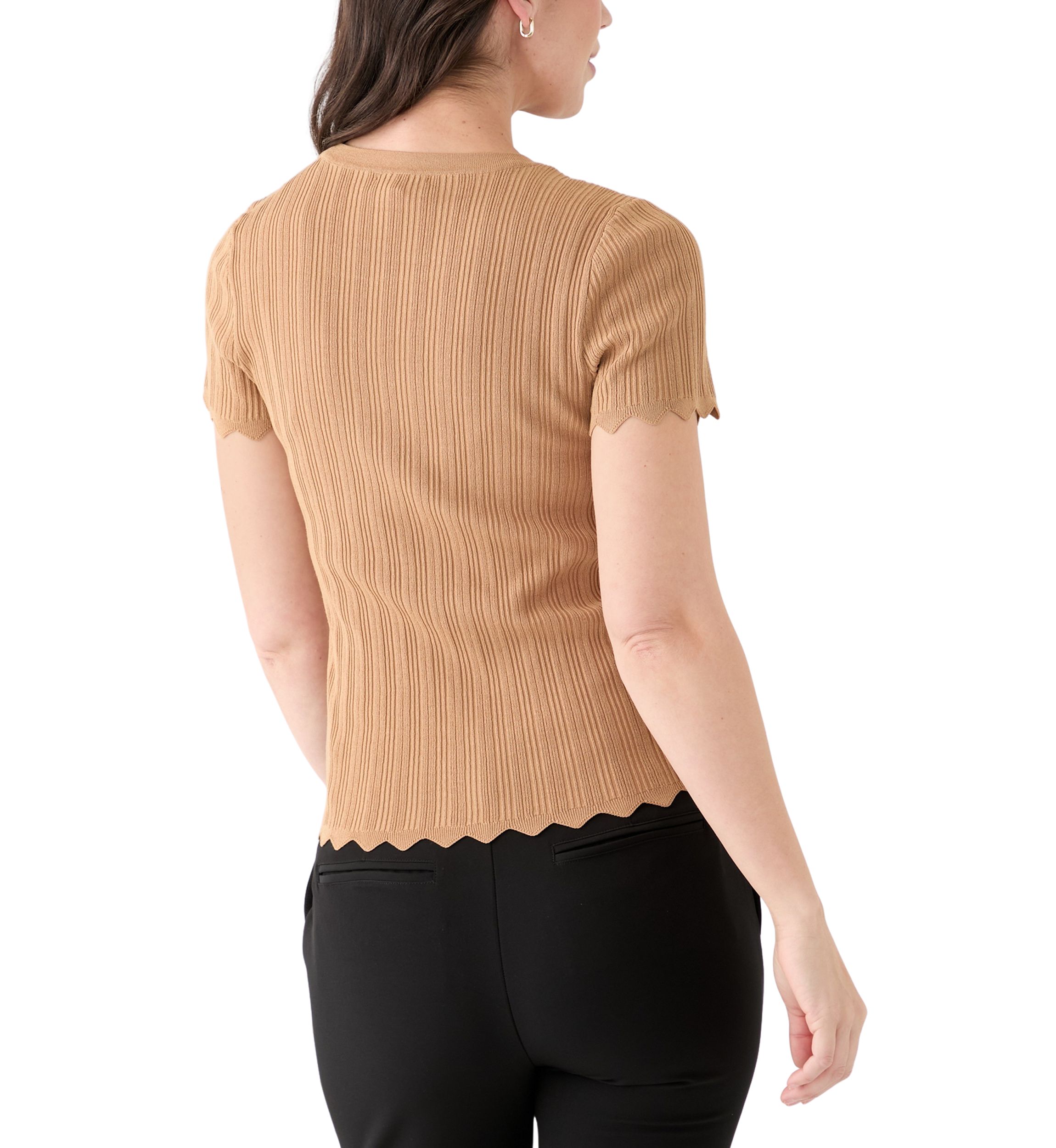Womens Variegated Ribbed Short Sleeve Top 