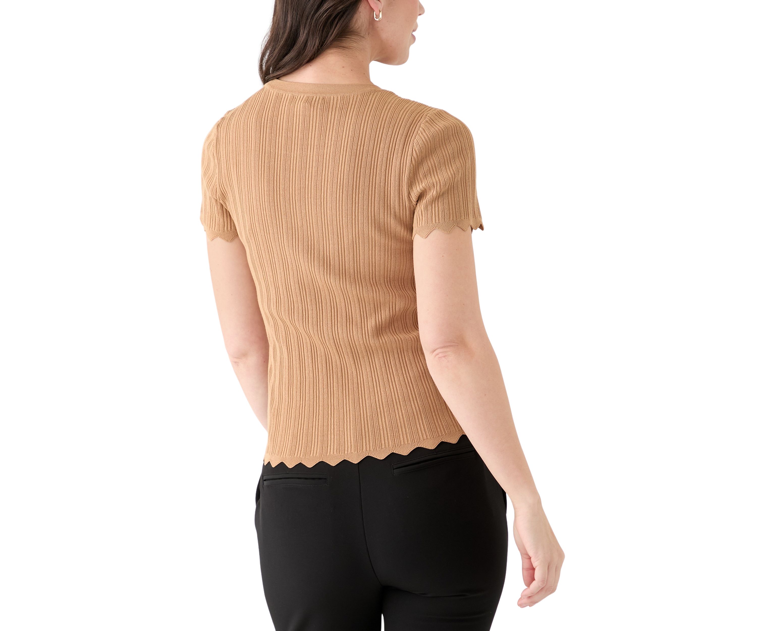 Womens Variegated Ribbed Short Sleeve Top 