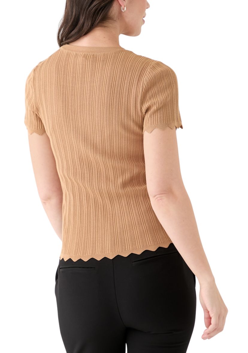 Womens Variegated Ribbed Short Sleeve Top 