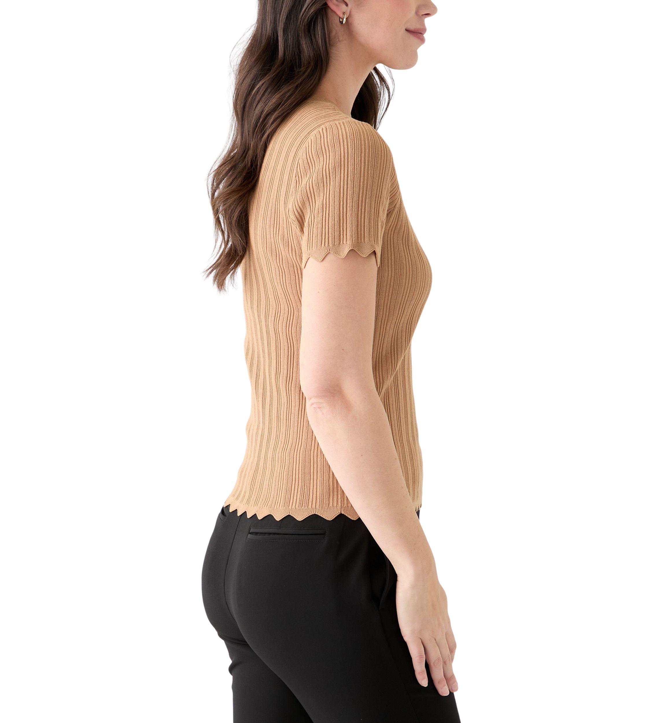 Womens Variegated Ribbed Short Sleeve Top 