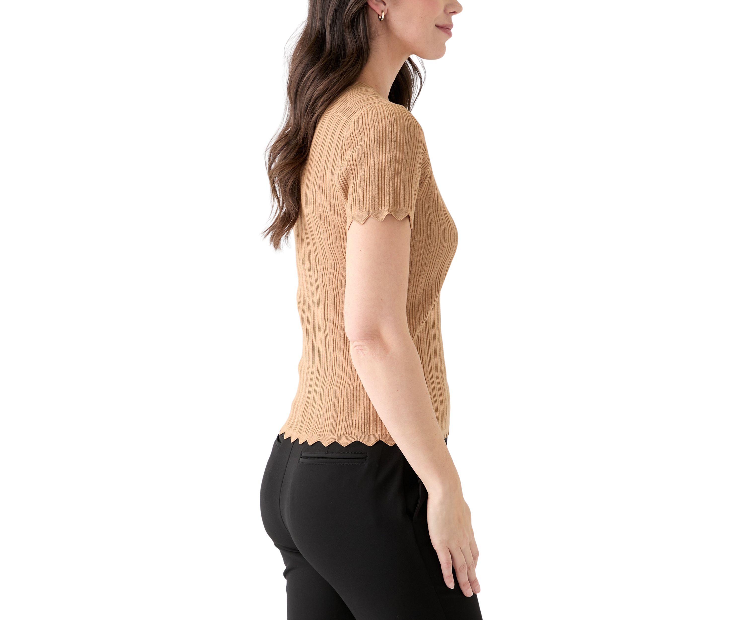 Womens Variegated Ribbed Short Sleeve Top 