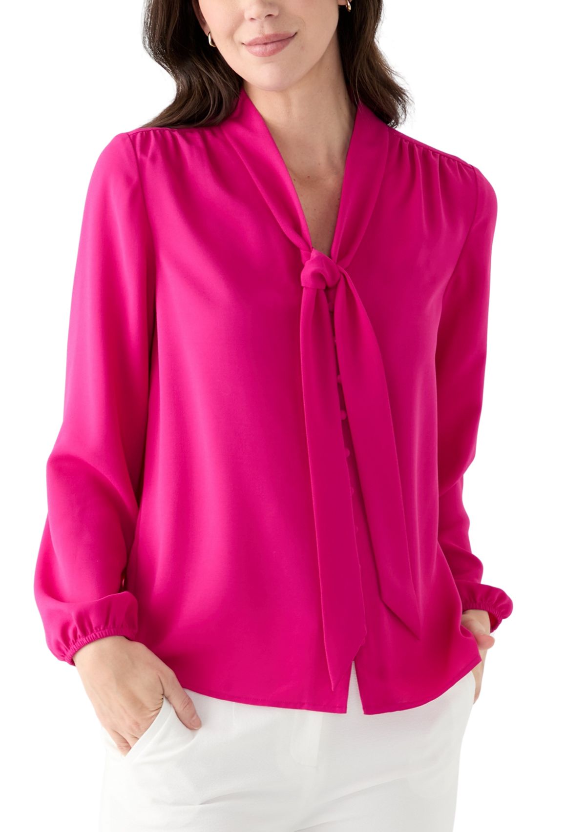 Womens Long Sleeve Tie Neck Blouse 