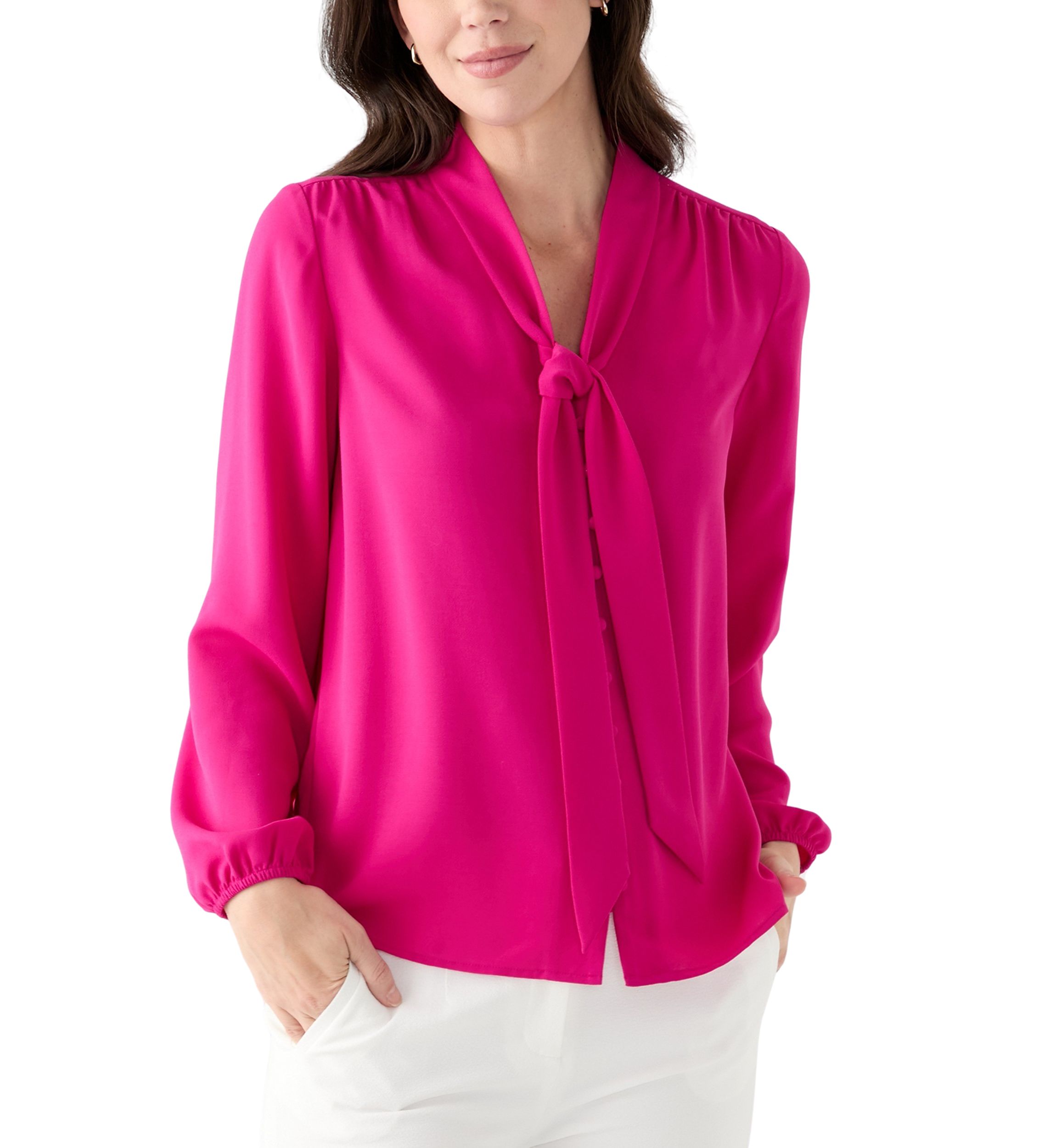 Womens Long Sleeve Tie Neck Blouse 