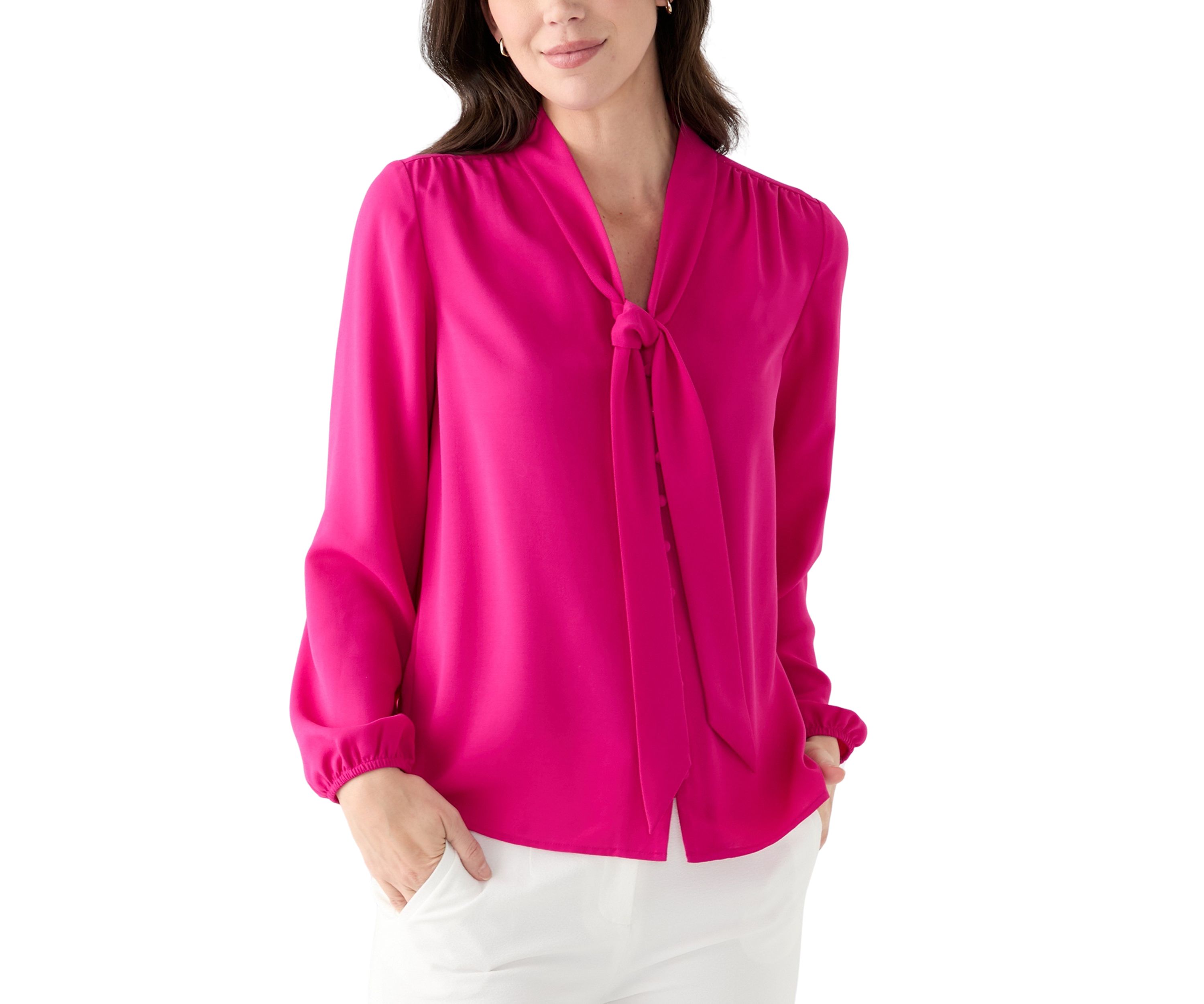 Womens Long Sleeve Tie Neck Blouse 