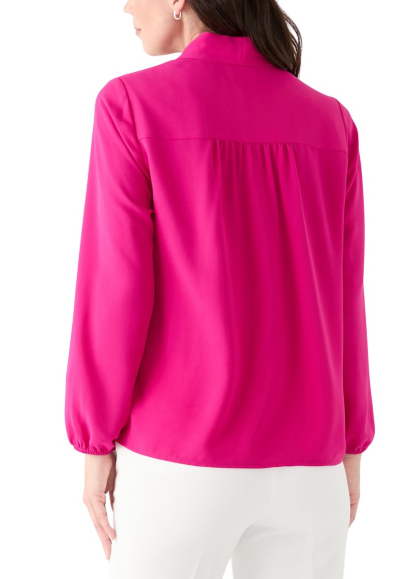 Womens Long Sleeve Tie Neck Blouse 
