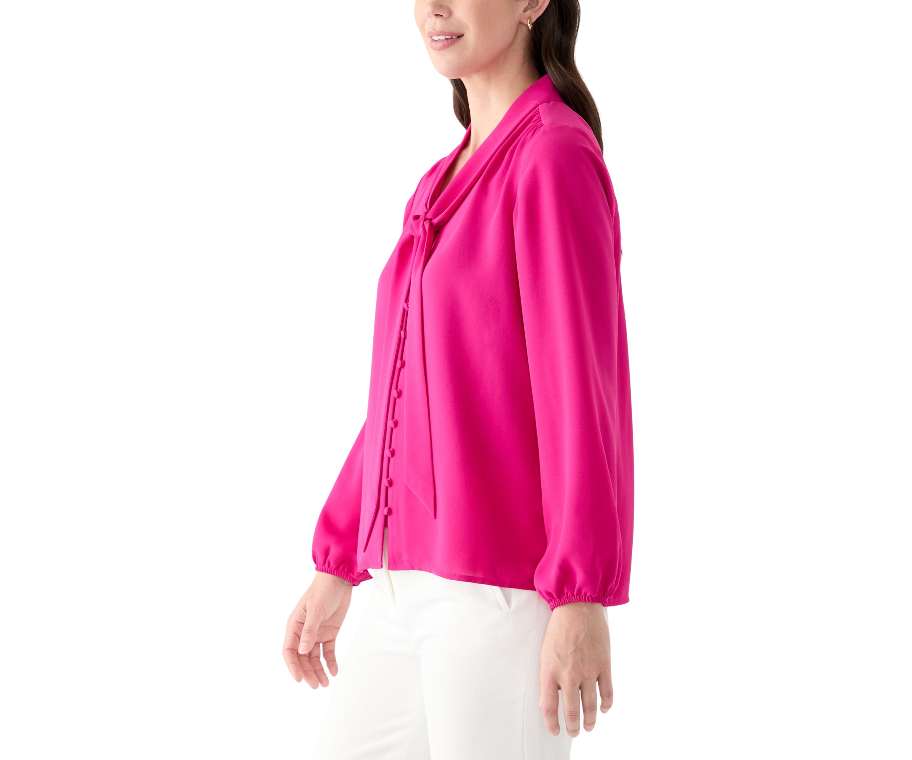 Womens Long Sleeve Tie Neck Blouse 