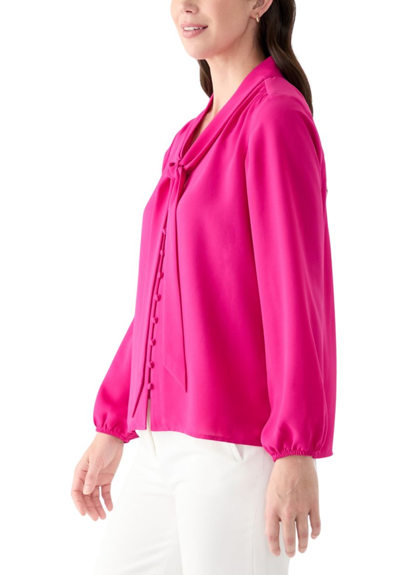 Womens Long Sleeve Tie Neck Blouse 