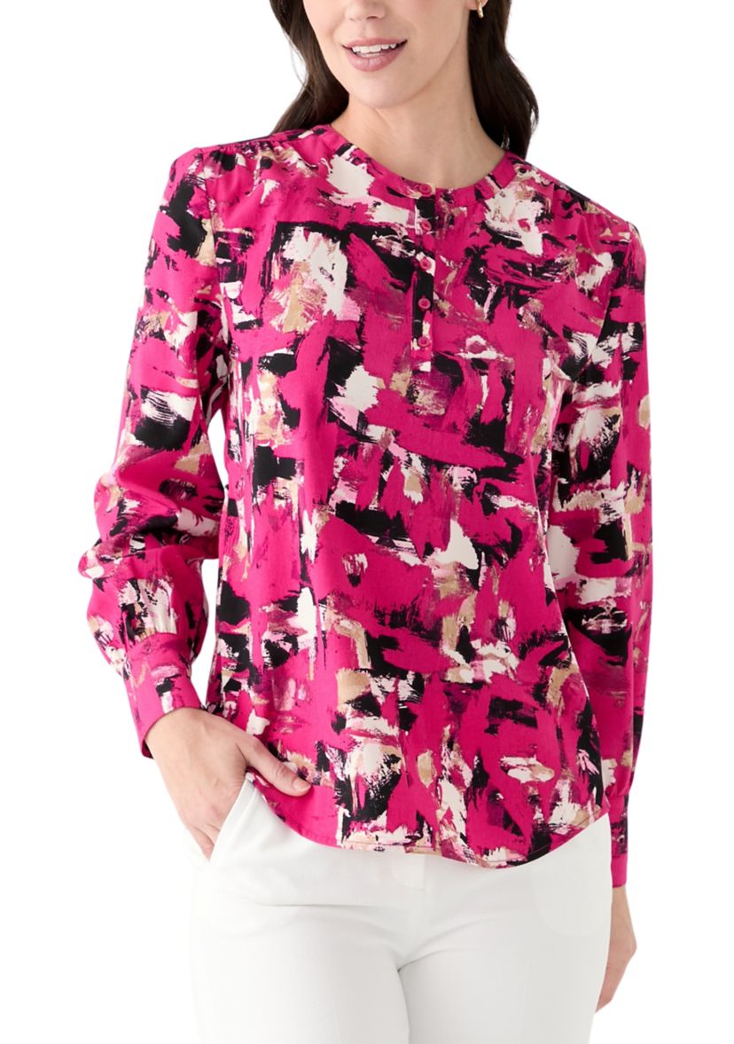 Womens Jewel Neck Keyhole Front Blouse 