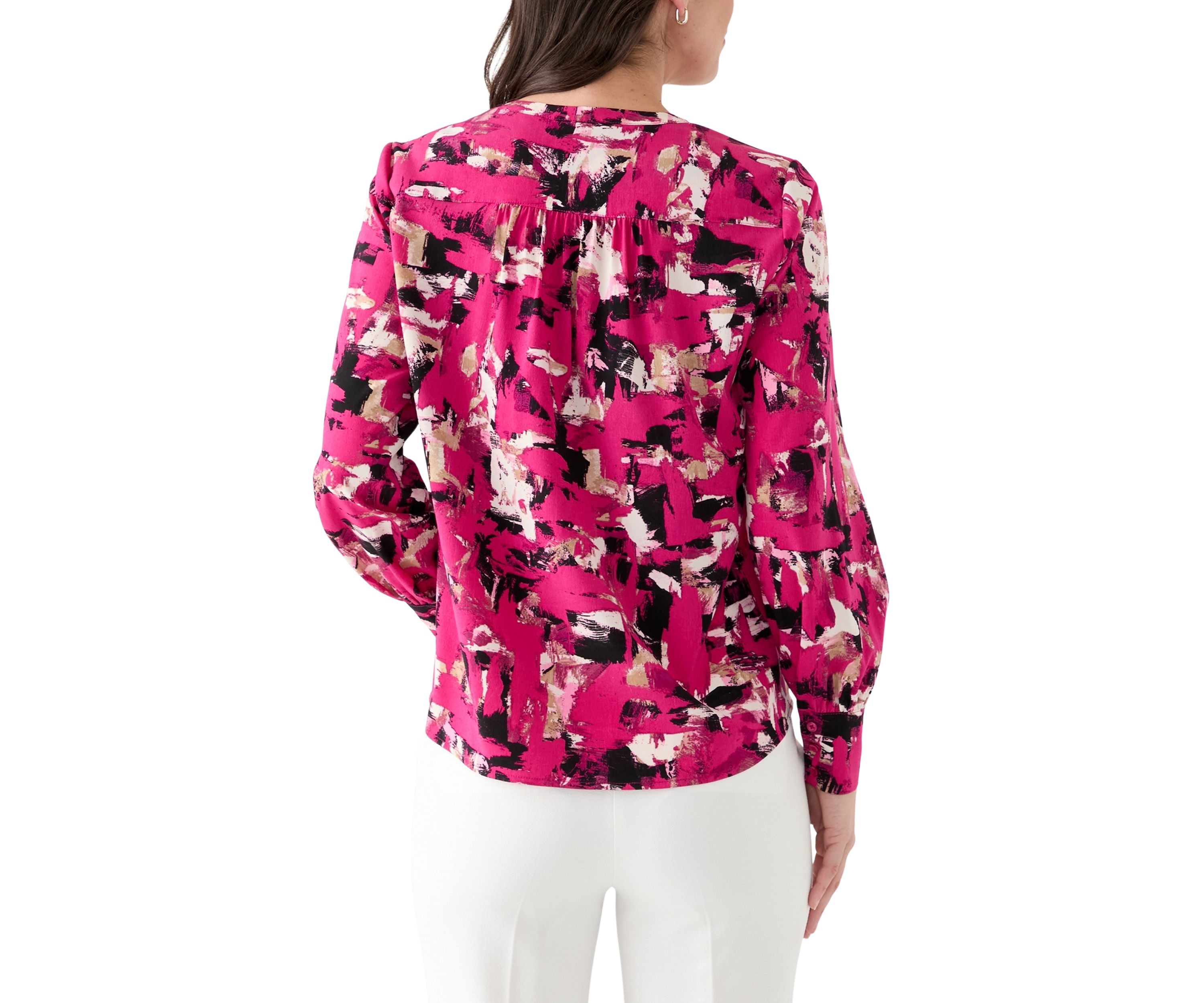 Womens Jewel Neck Keyhole Front Blouse 