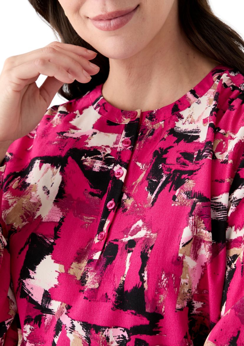 Womens Jewel Neck Keyhole Front Blouse 