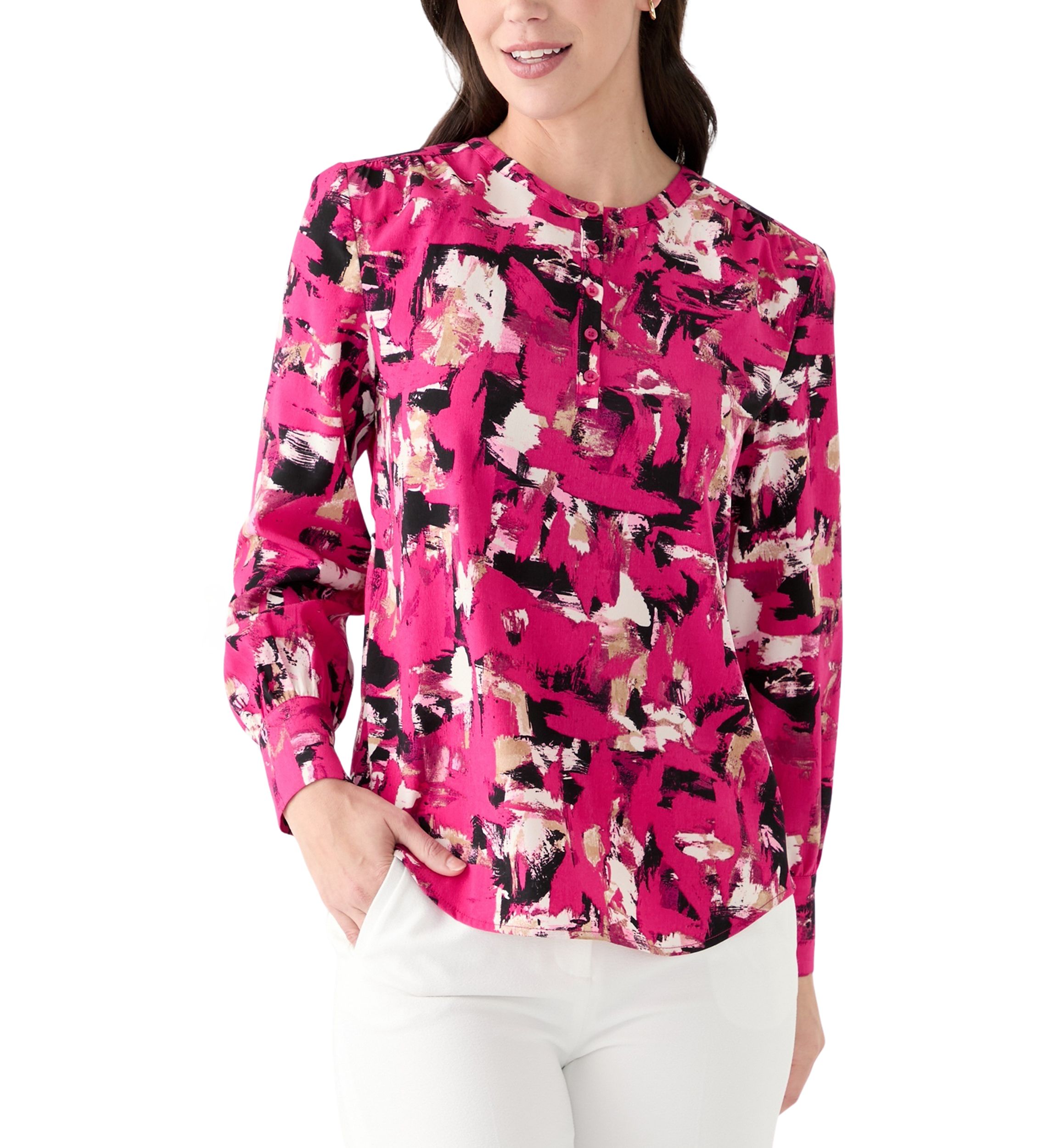 Petite Jewel Neck Keyhole Front Blouse