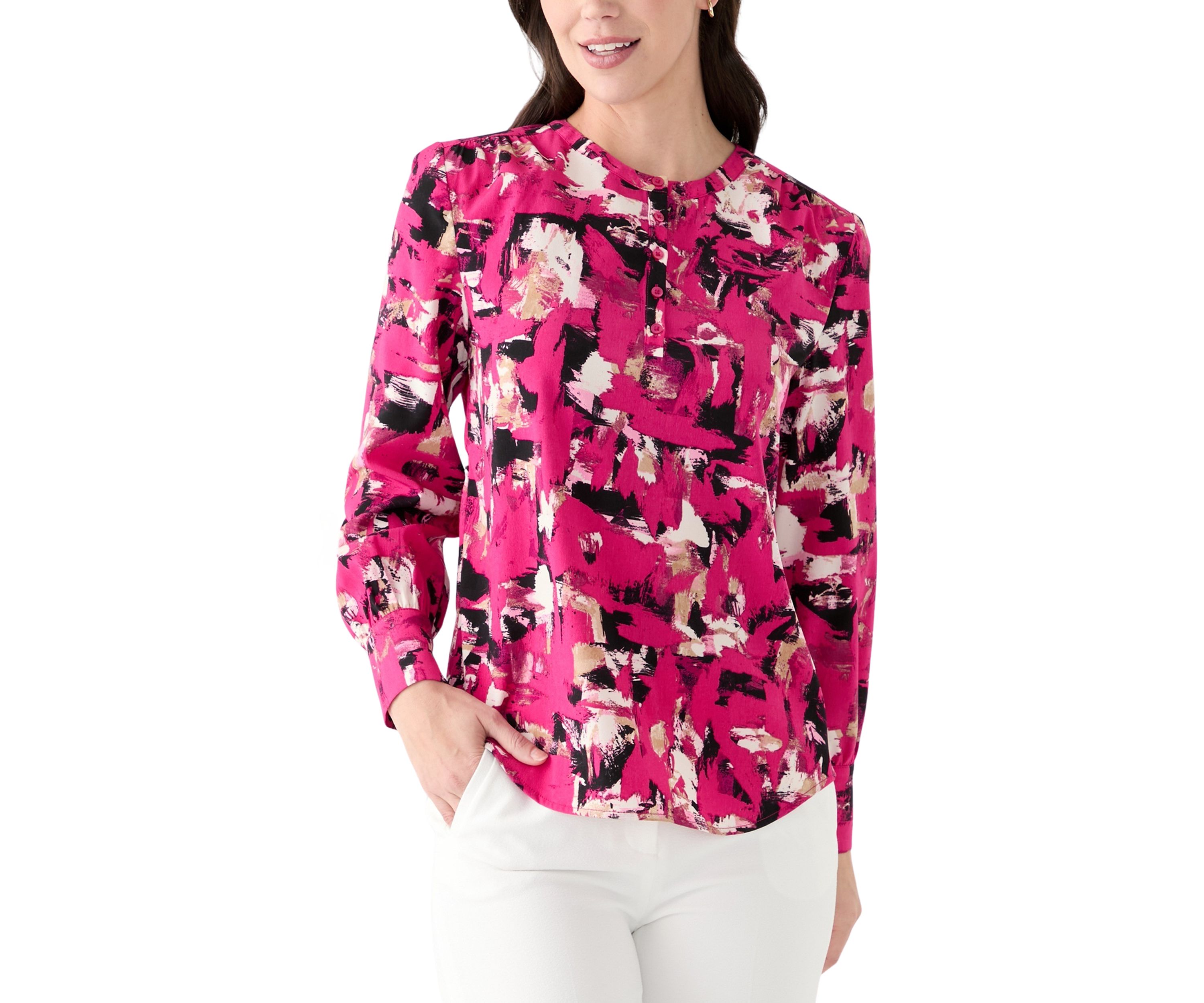 Petite Jewel Neck Keyhole Front Blouse