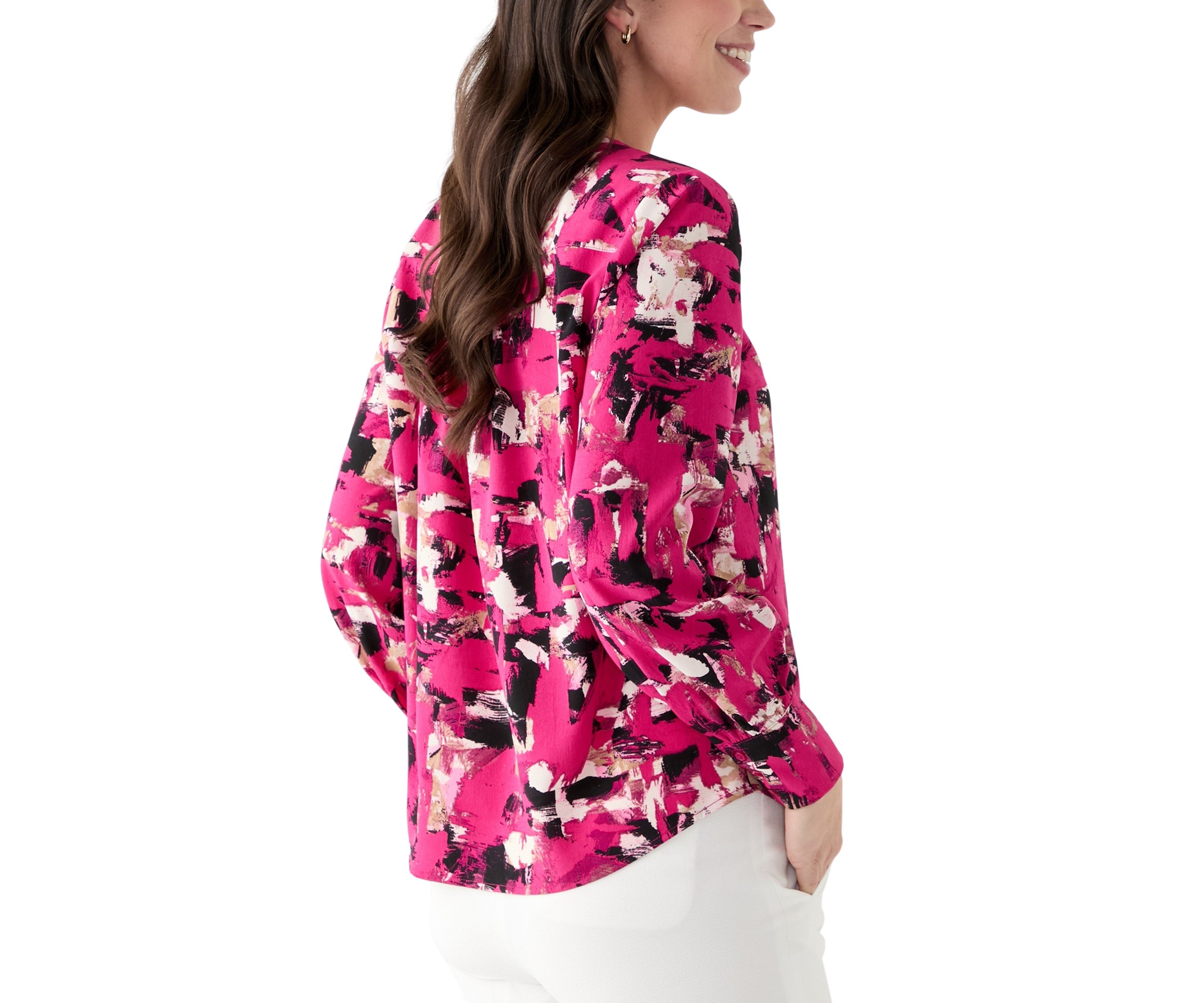 Petite Jewel Neck Keyhole Front Blouse
