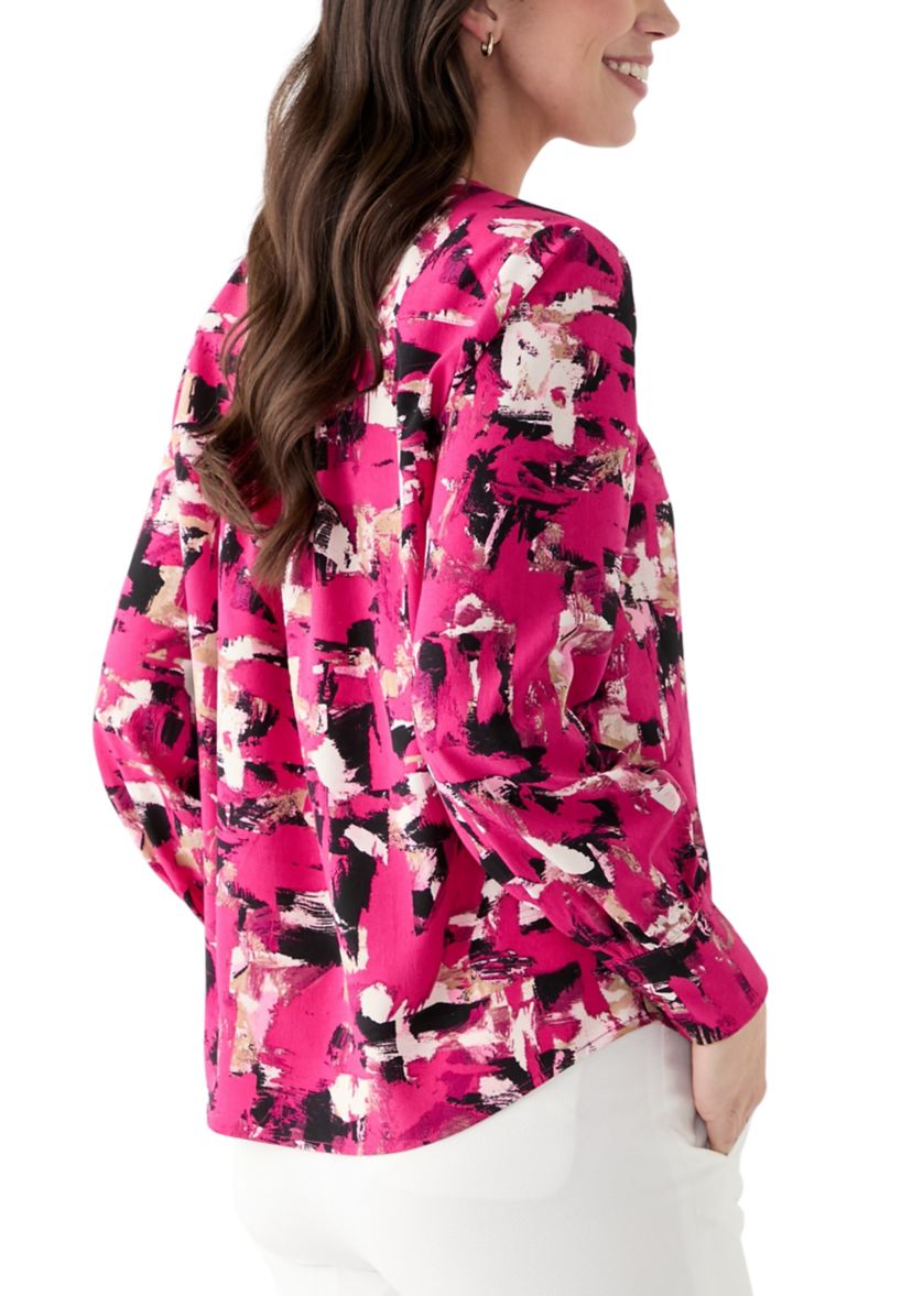 Petite Jewel Neck Keyhole Front Blouse