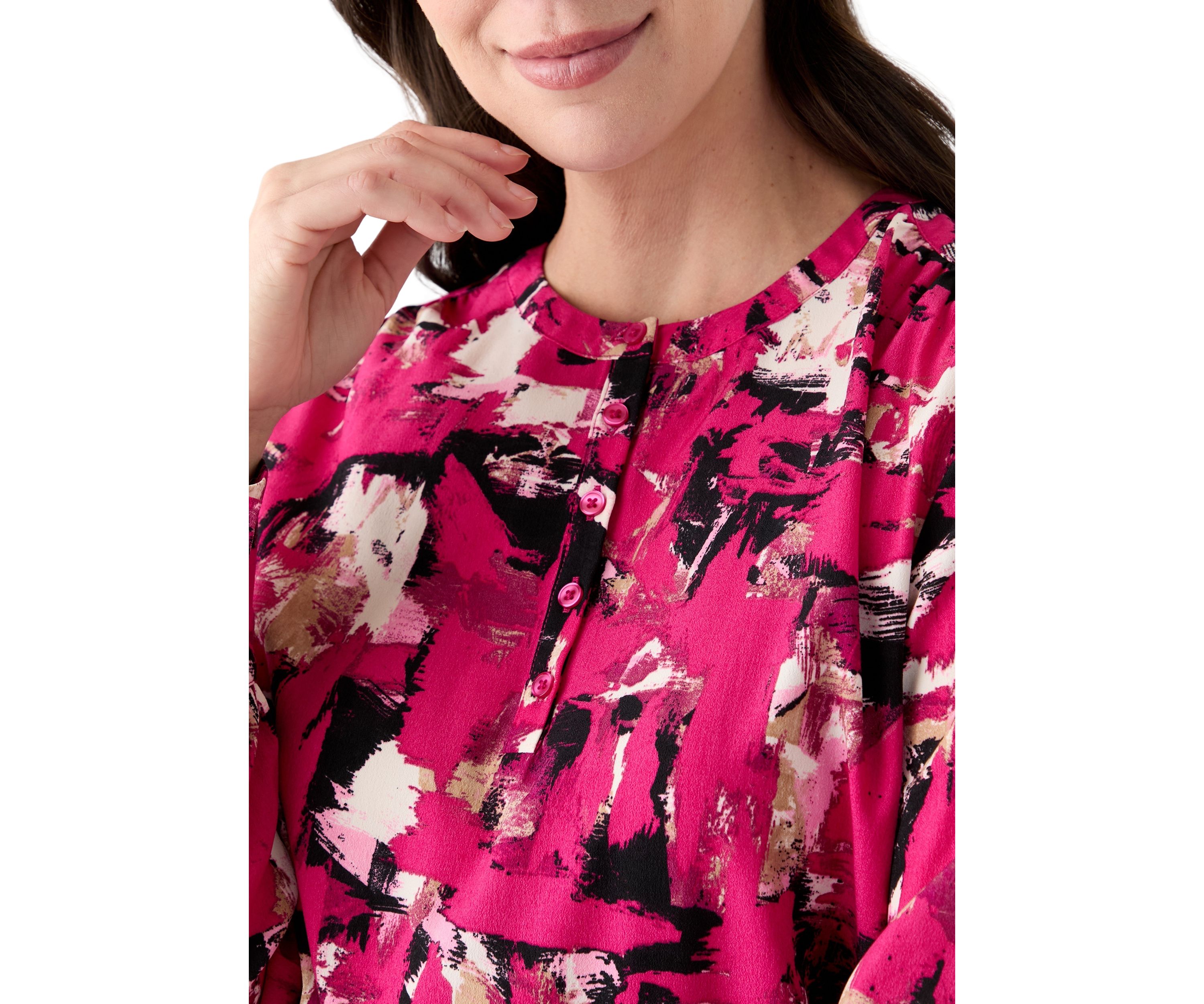 Petite Jewel Neck Keyhole Front Blouse