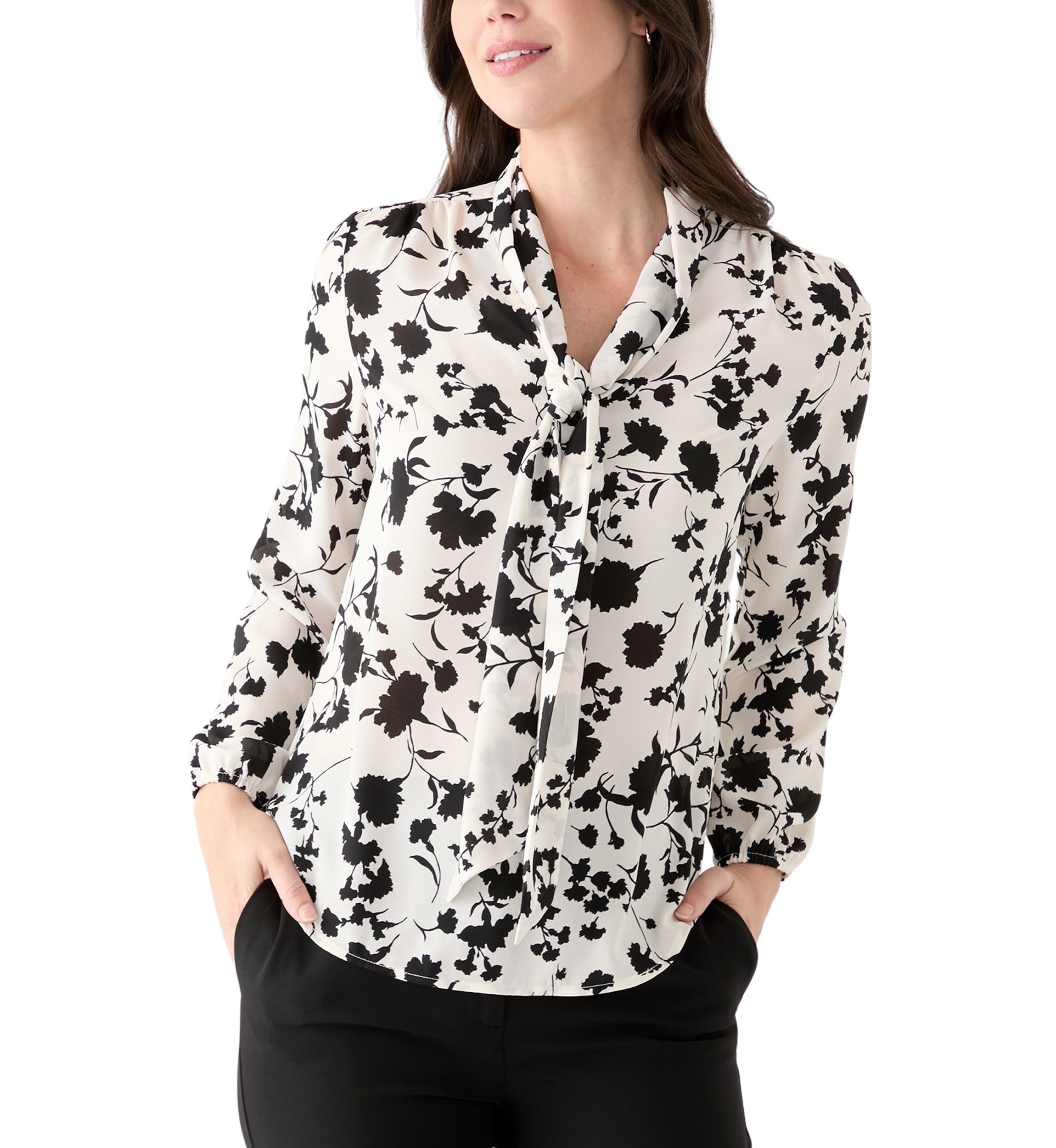 Womens Long Sleeve Tie Neck Blouse  