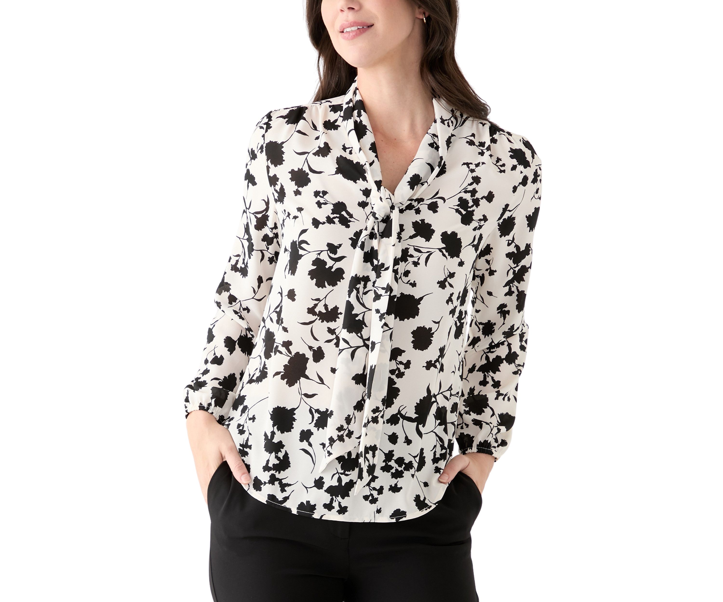 Womens Long Sleeve Tie Neck Blouse  