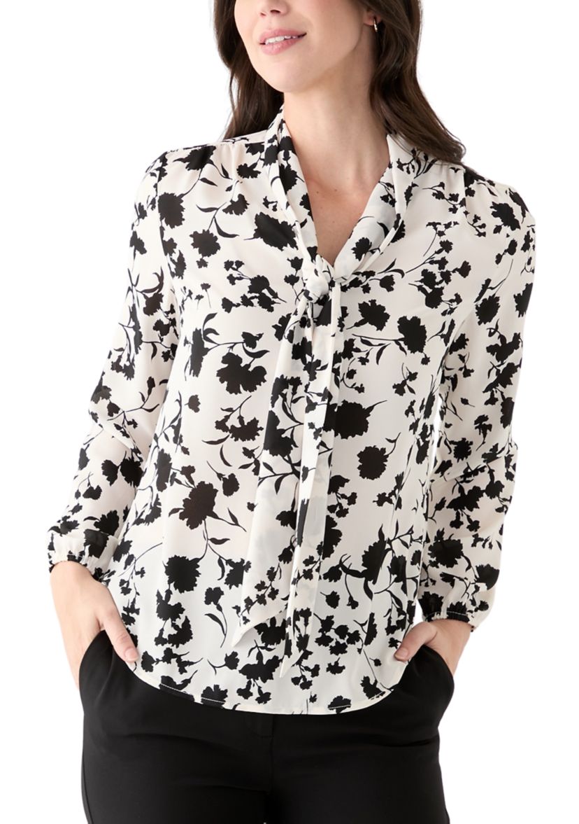 Womens Long Sleeve Tie Neck Blouse  