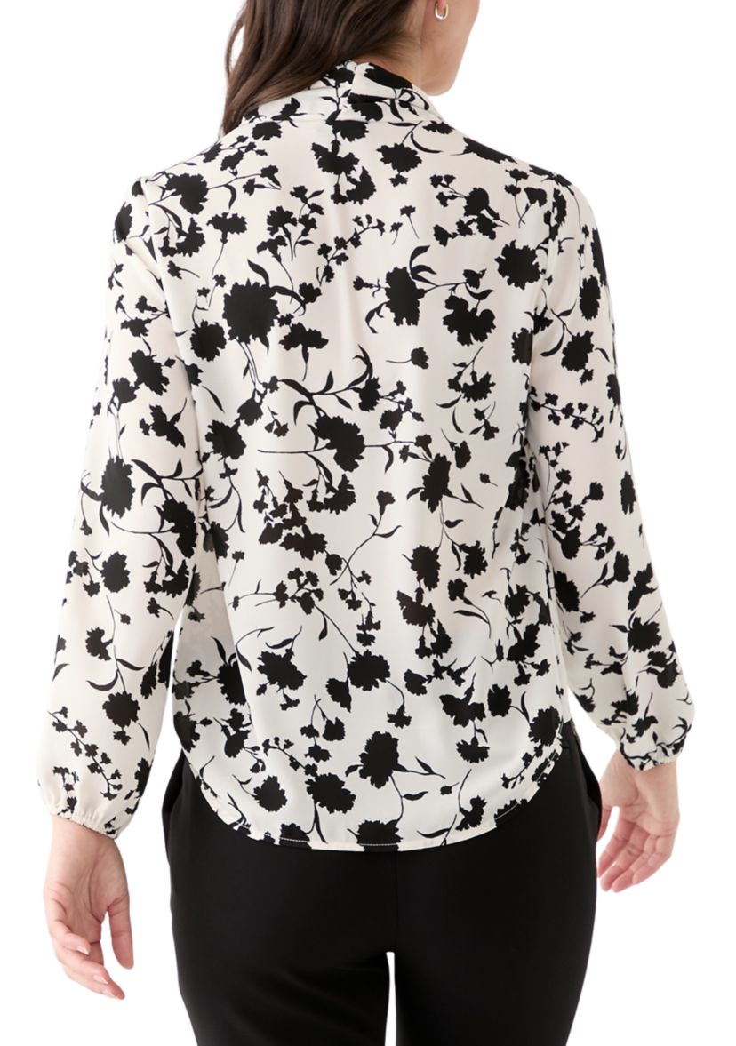 Womens Long Sleeve Tie Neck Blouse  