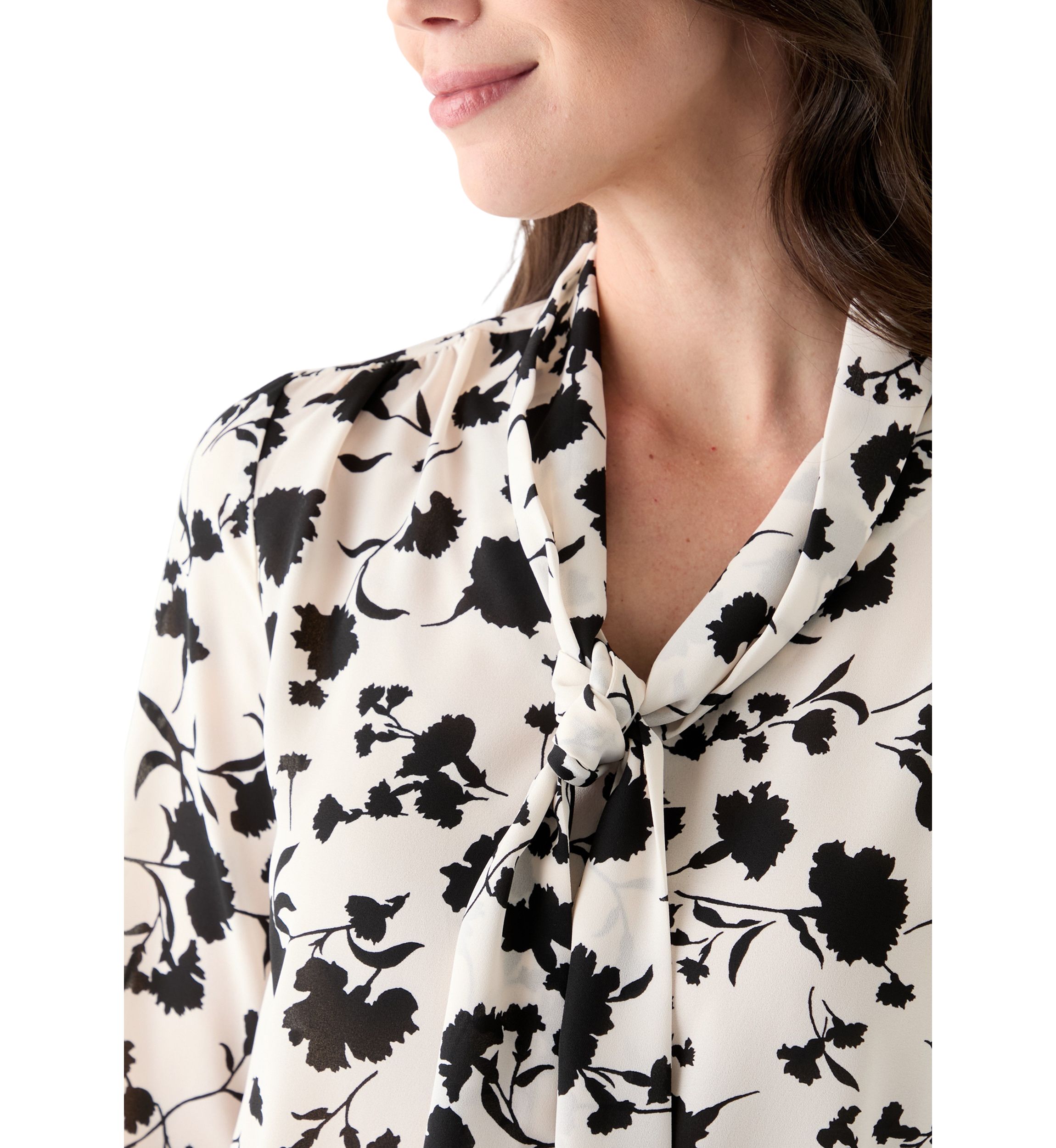 Womens Long Sleeve Tie Neck Blouse  