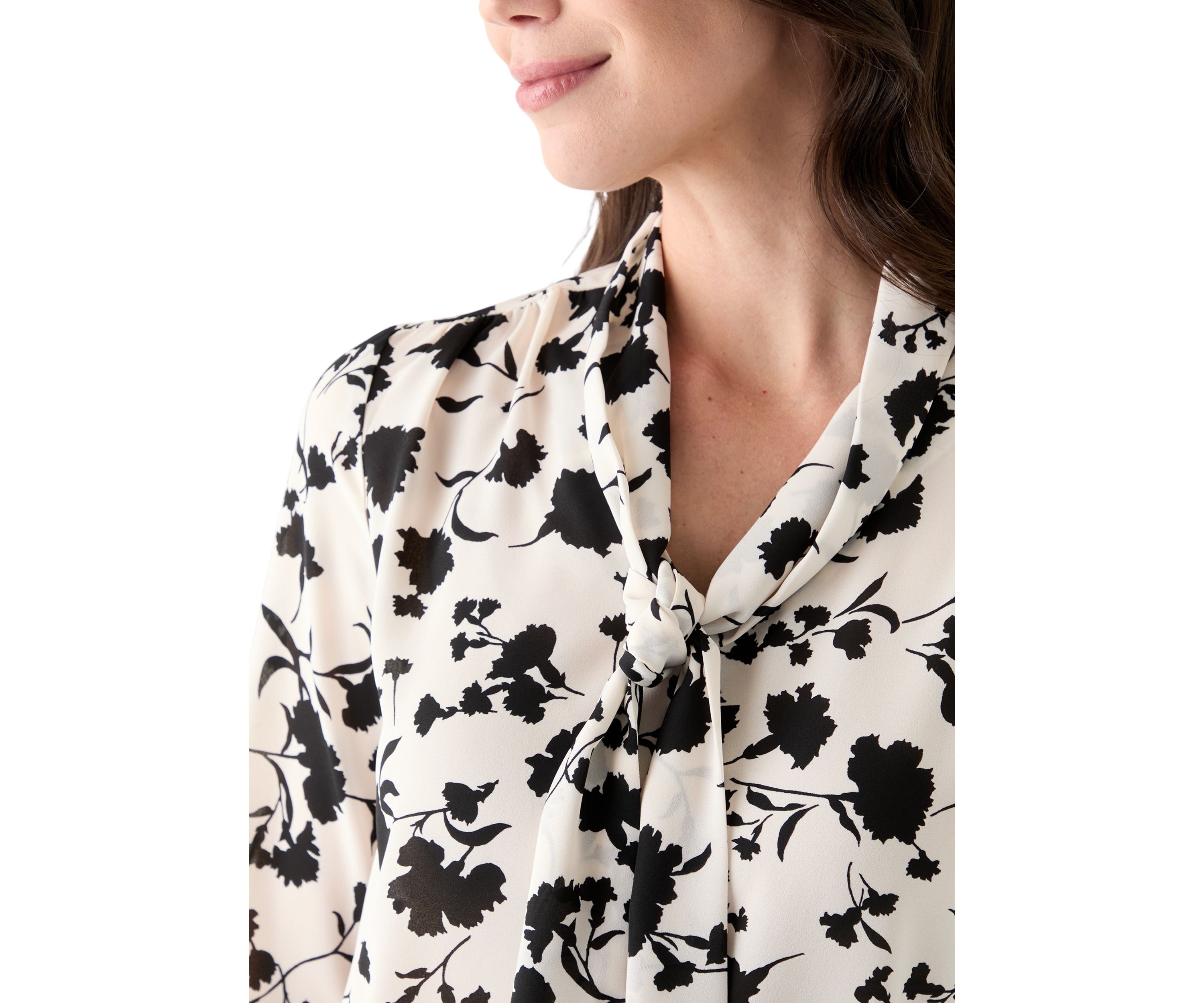 Womens Long Sleeve Tie Neck Blouse  