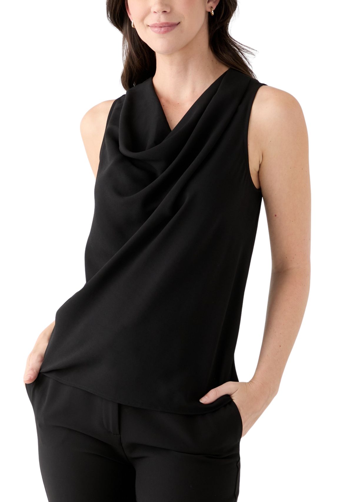 Womens Sleeveless High Neck Cowl Blouse