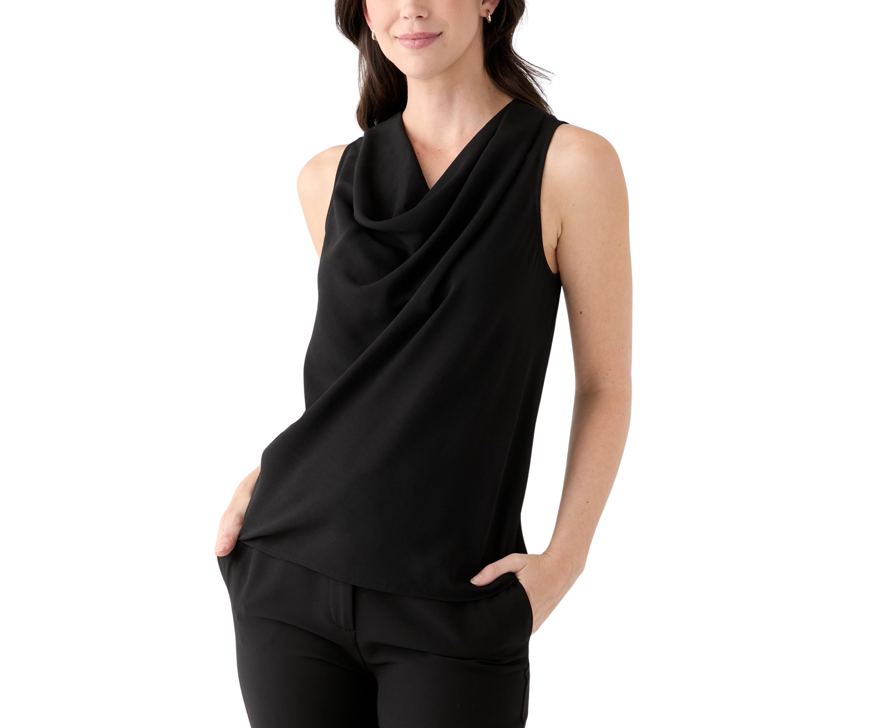 Womens Sleeveless High Neck Cowl Blouse