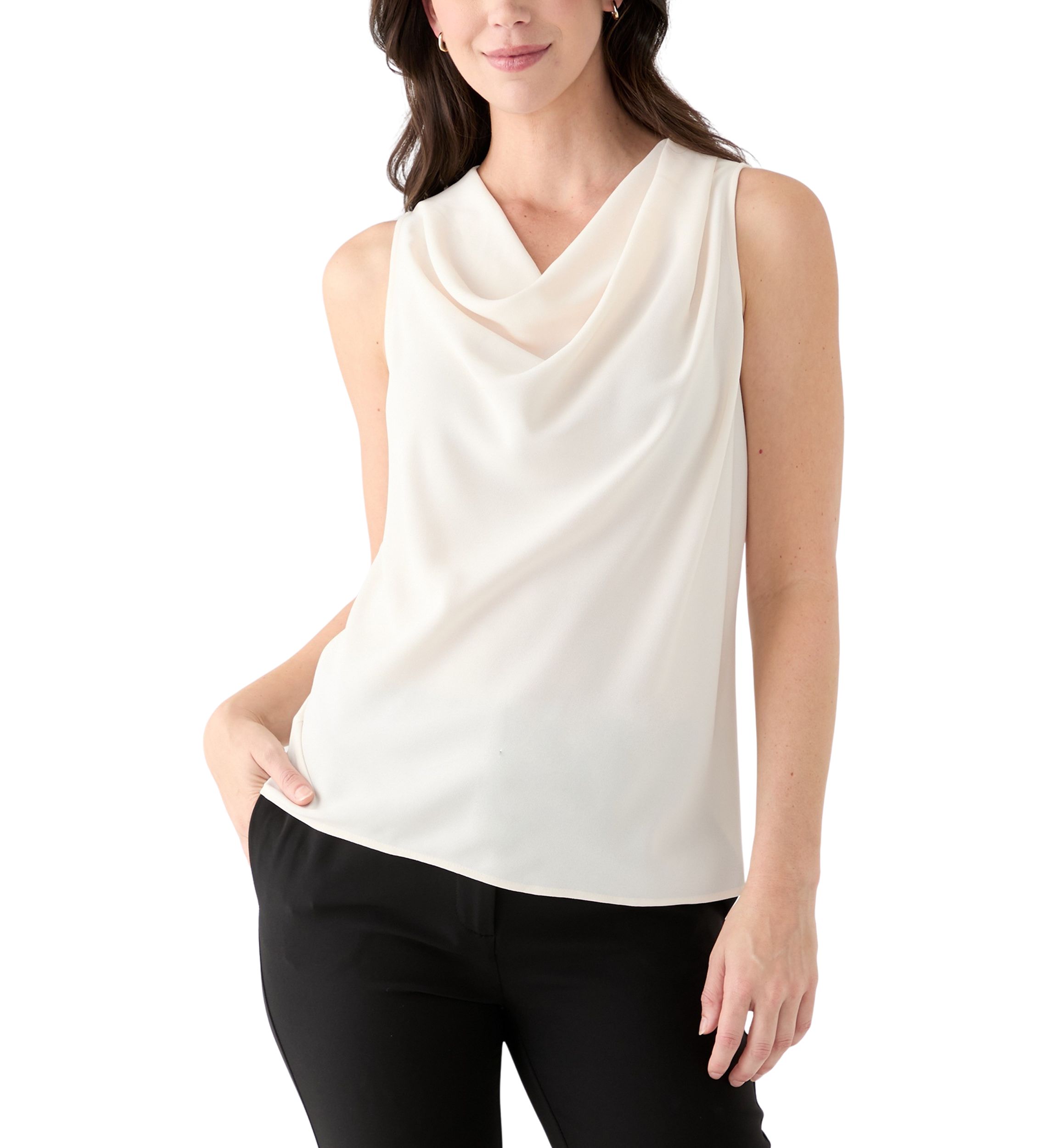Petite Sleeveless High Cowl Neck Blouse