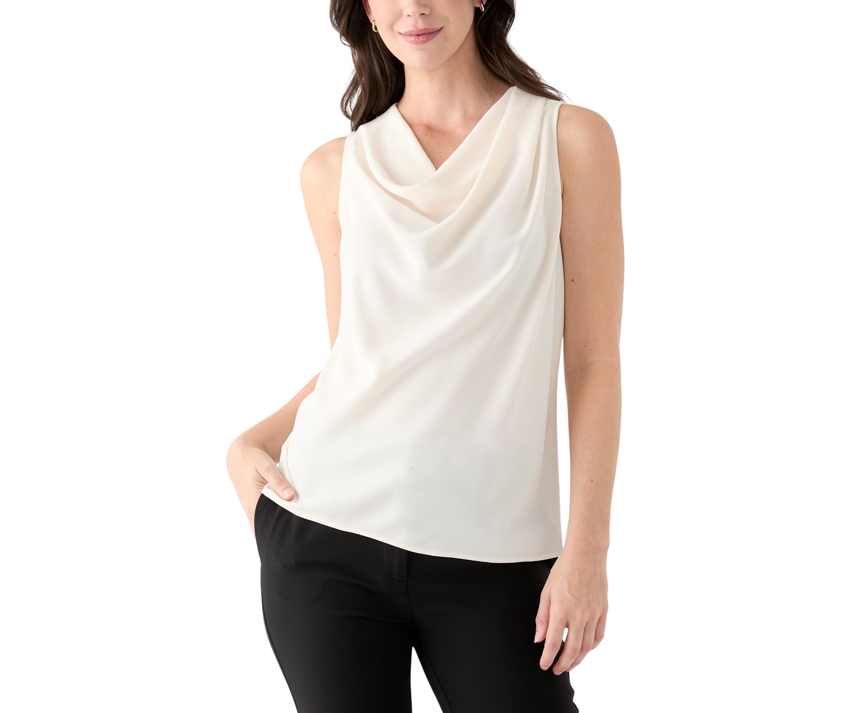 Petite Sleeveless High Cowl Neck Blouse