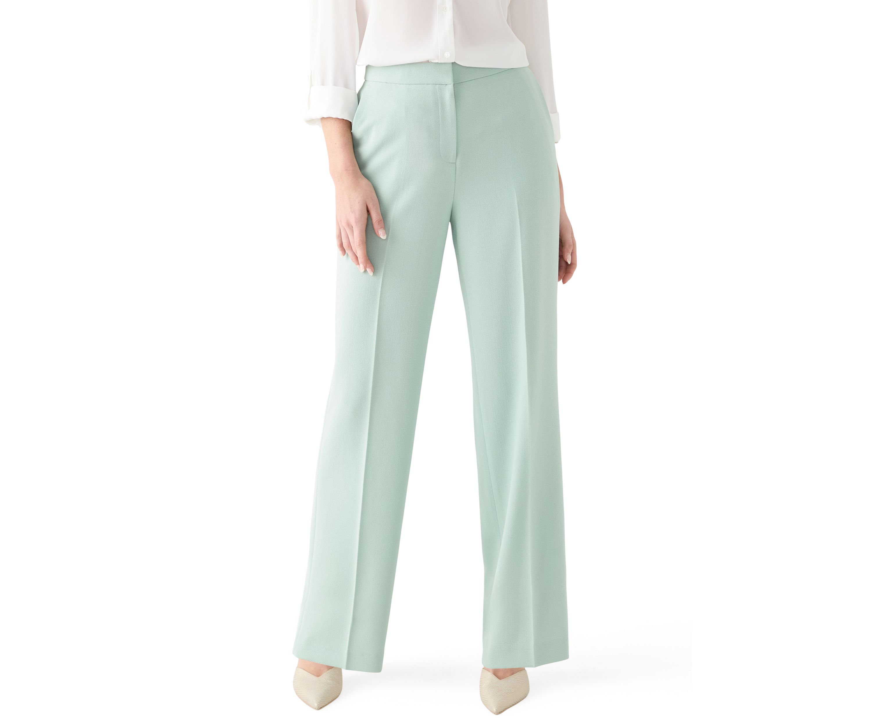 Womens High Rise Fly Front Wide Leg Pants