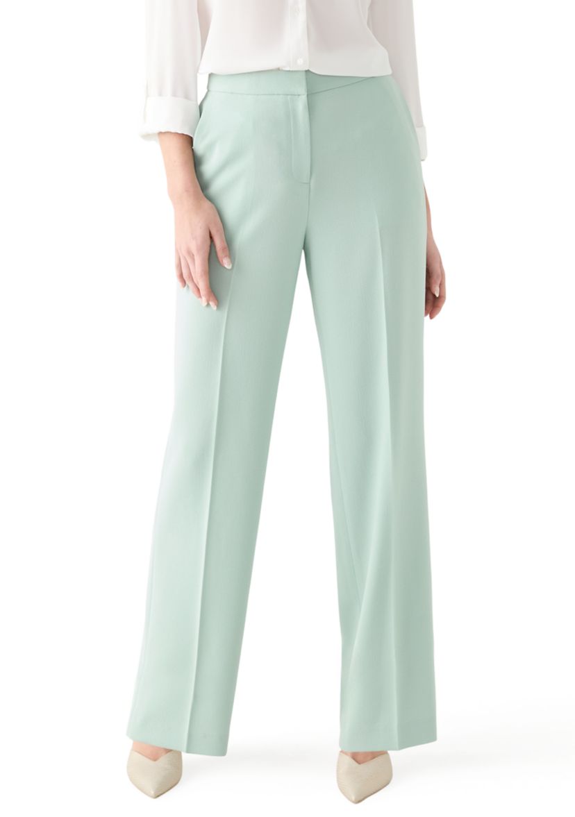 Womens High Rise Fly Front Wide Leg Pants