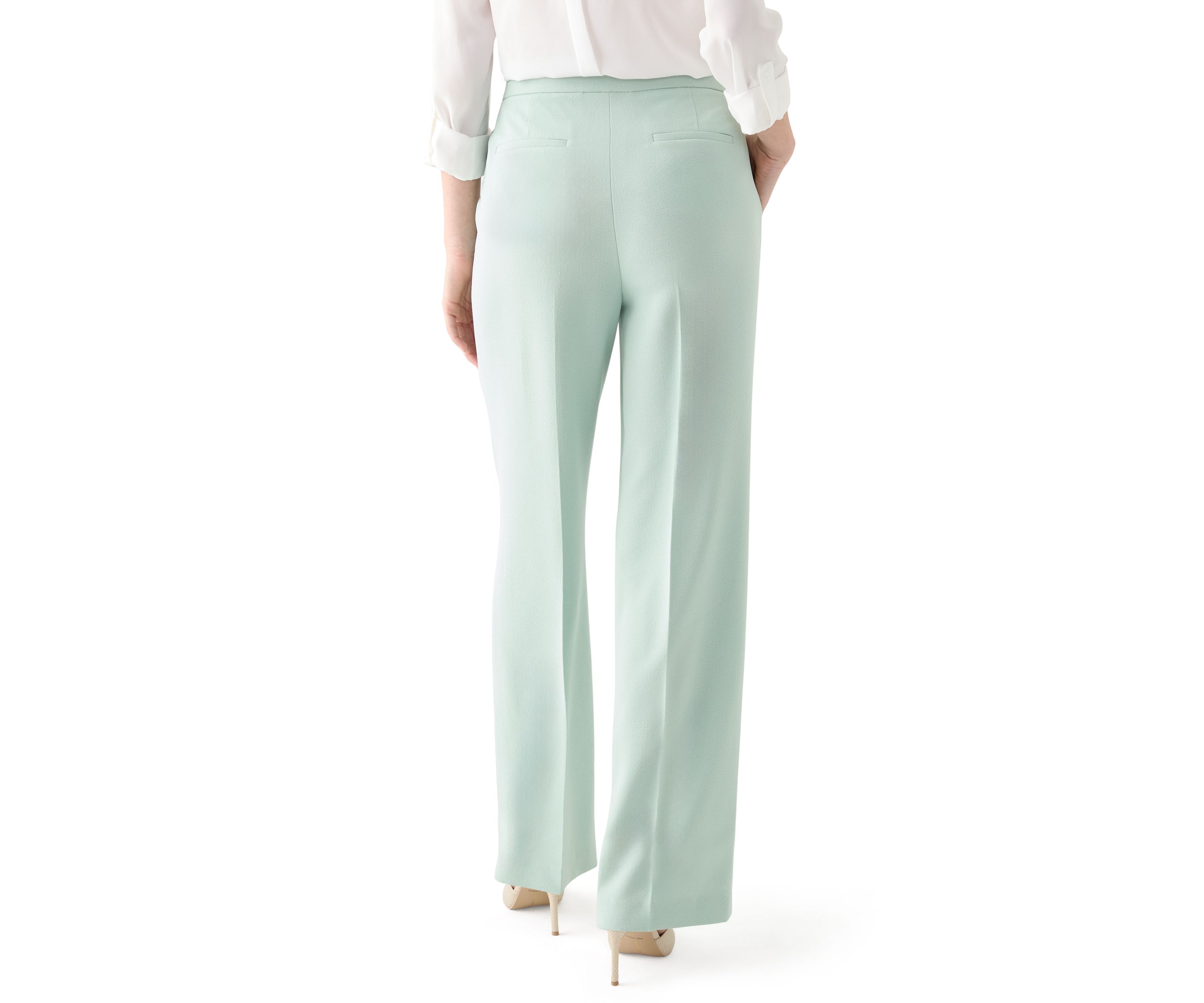 Womens High Rise Fly Front Wide Leg Pants