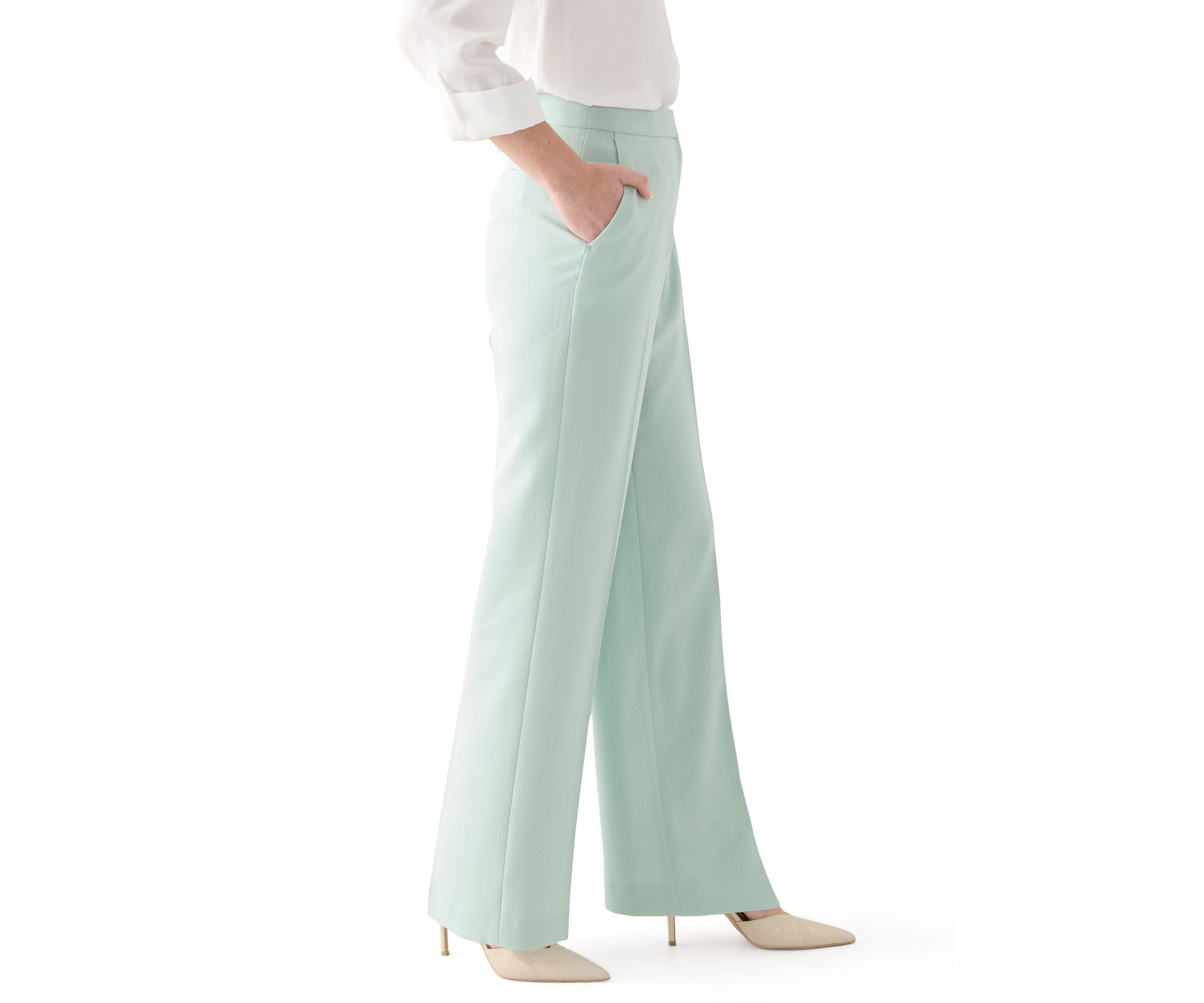 Womens High Rise Fly Front Wide Leg Pants