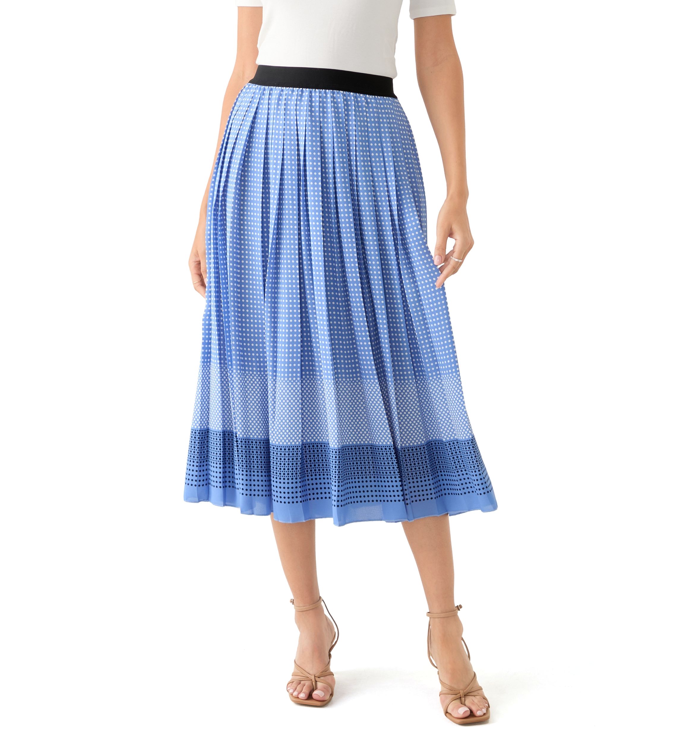 Womens Dot Print Pull On Pleated Skirt