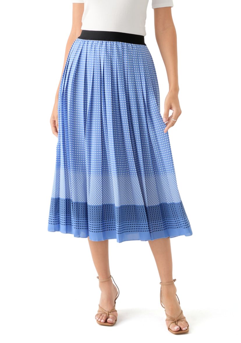 Womens Dot Print Pull On Pleated Skirt