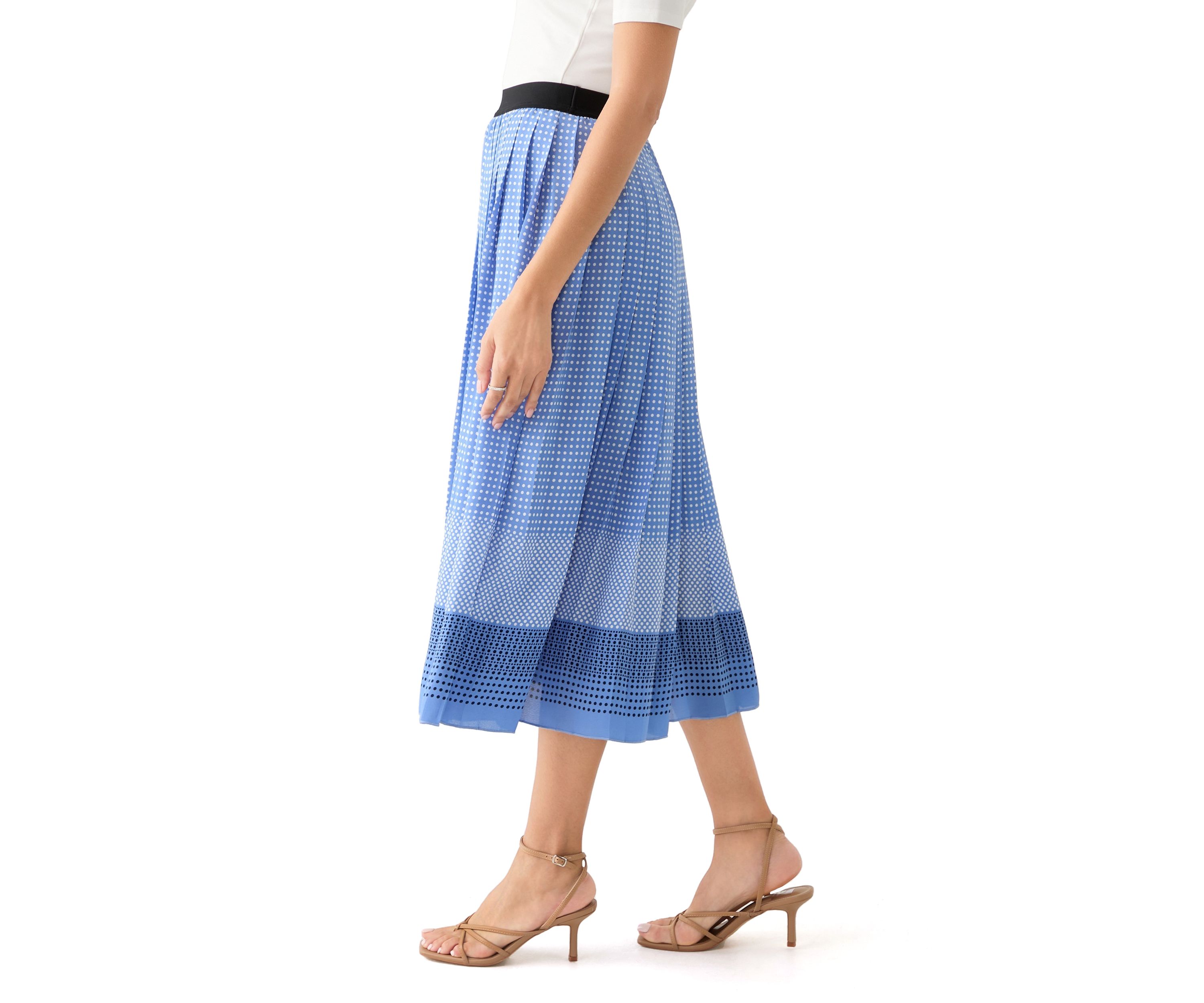 Womens Dot Print Pull On Pleated Skirt