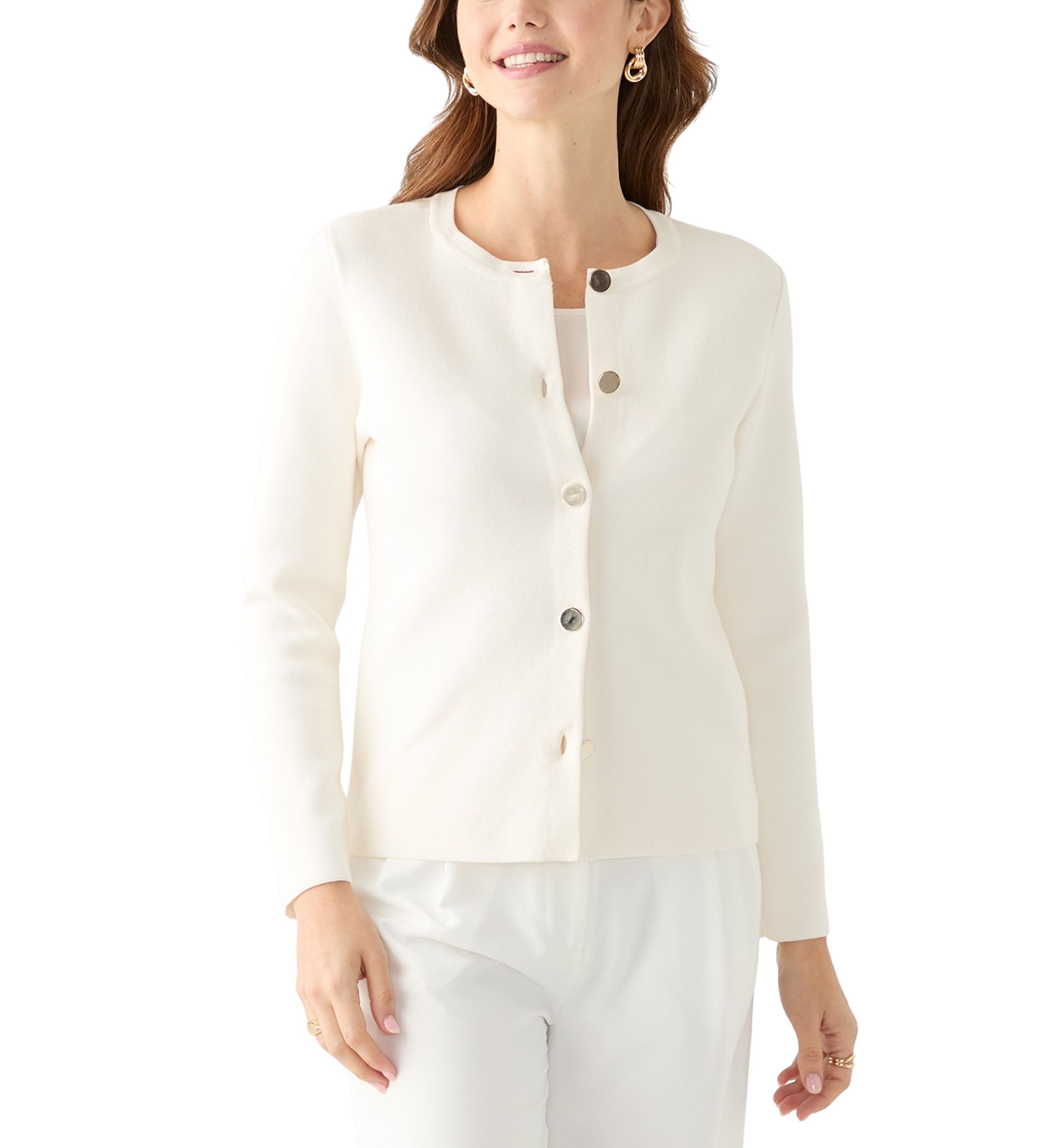 Womens Crew Neck Button Front Cardigan 