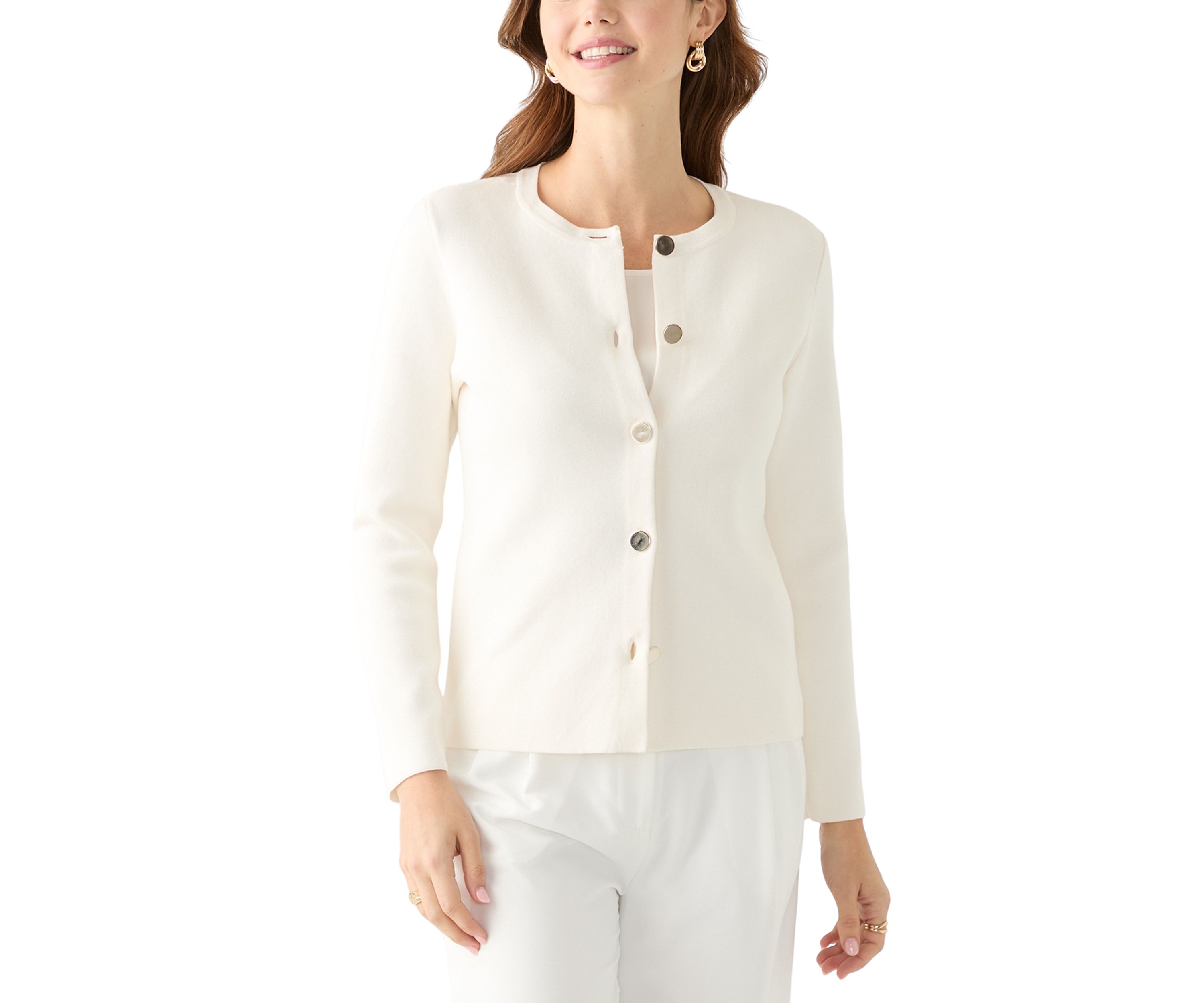 Womens Crew Neck Button Front Cardigan 