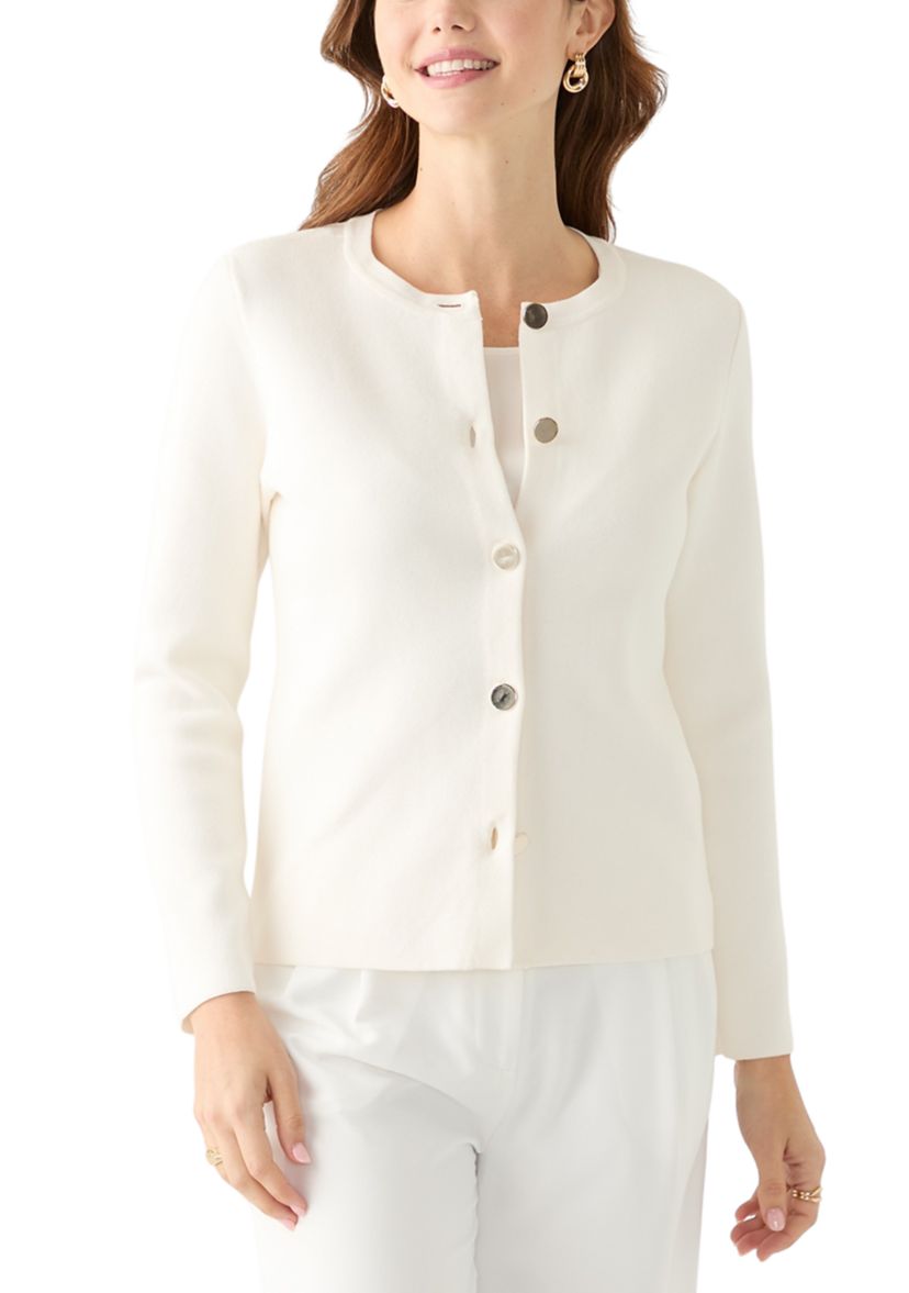 Womens Crew Neck Button Front Cardigan 