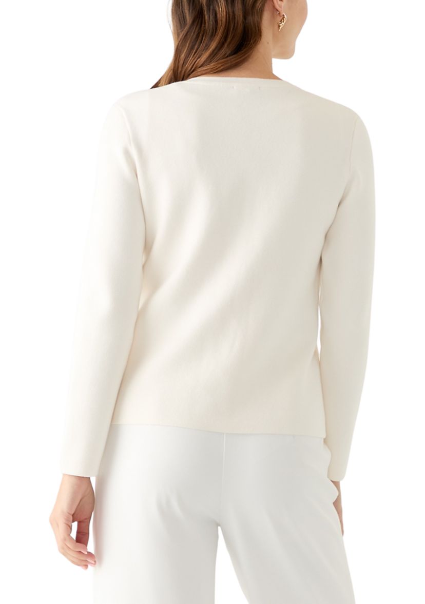 Womens Crew Neck Button Front Cardigan 