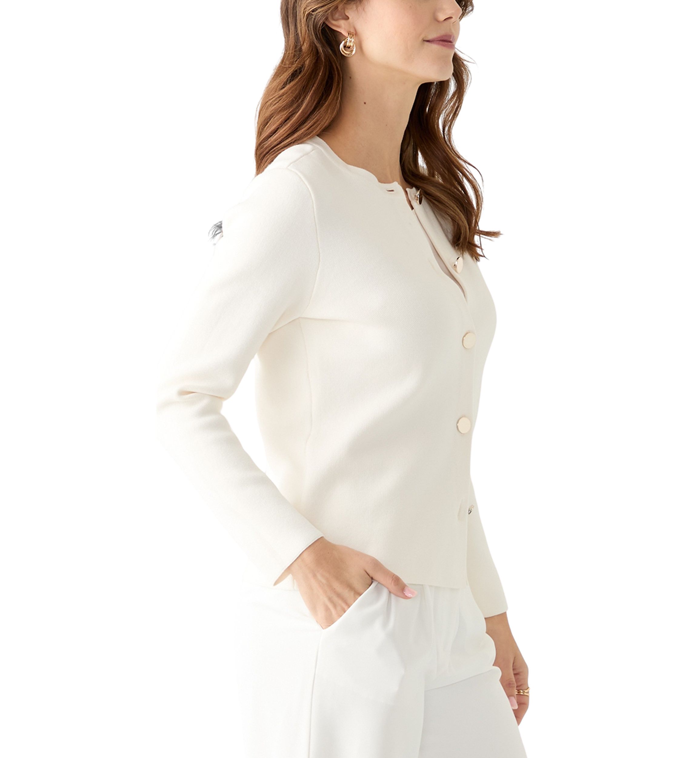 Womens Crew Neck Button Front Cardigan 