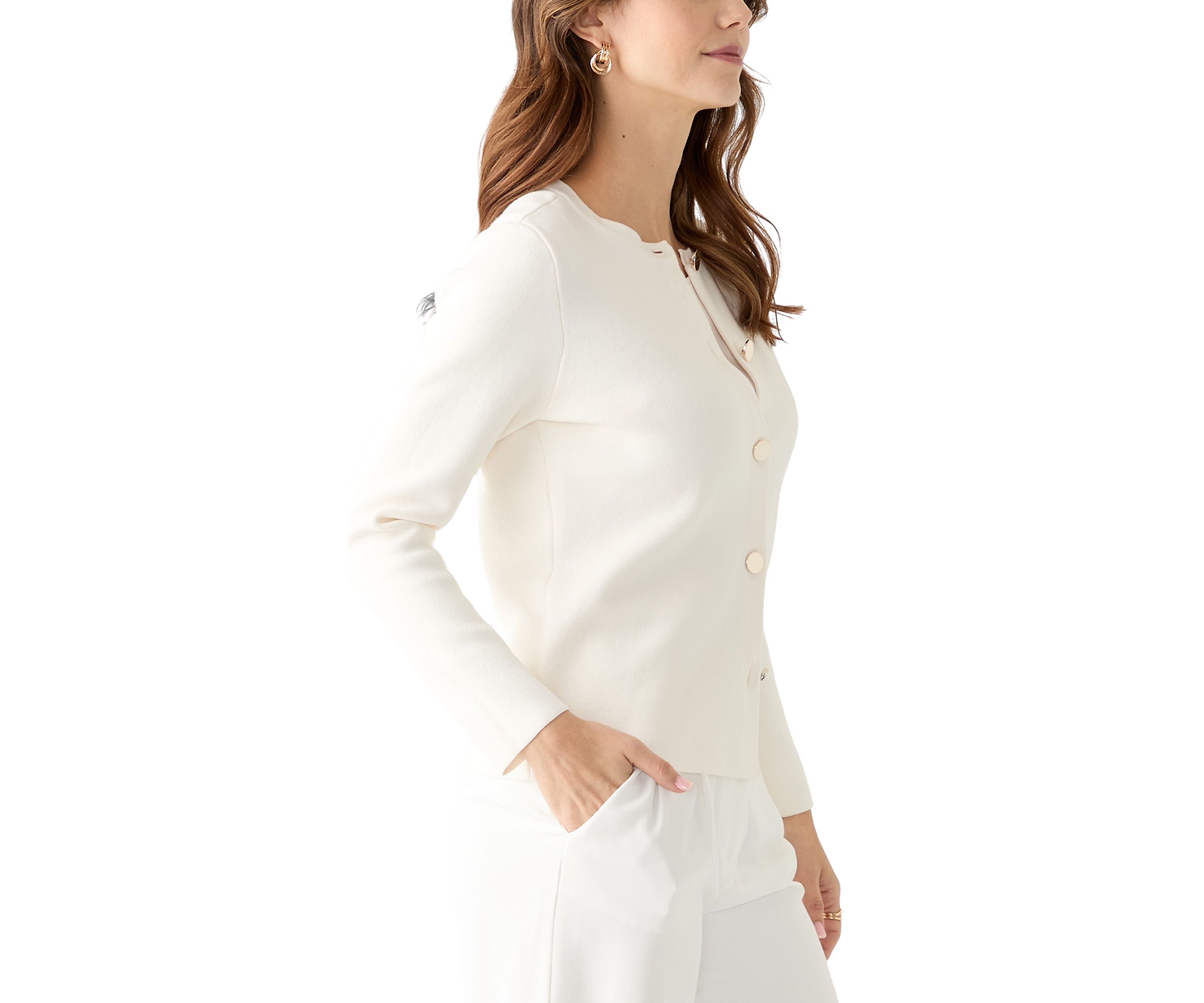 Womens Crew Neck Button Front Cardigan 