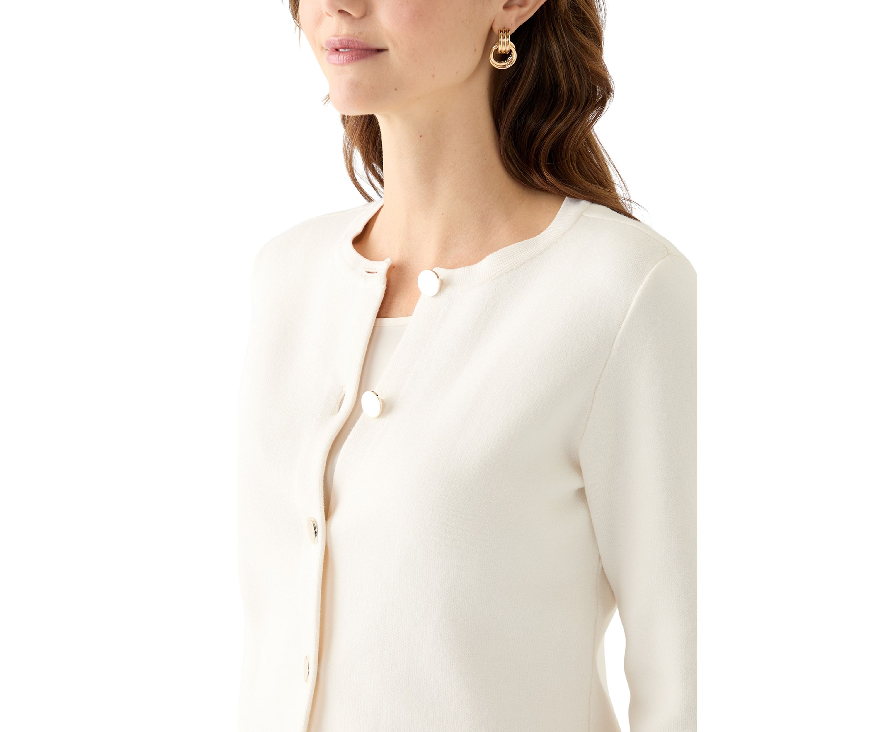 Womens Crew Neck Button Front Cardigan 