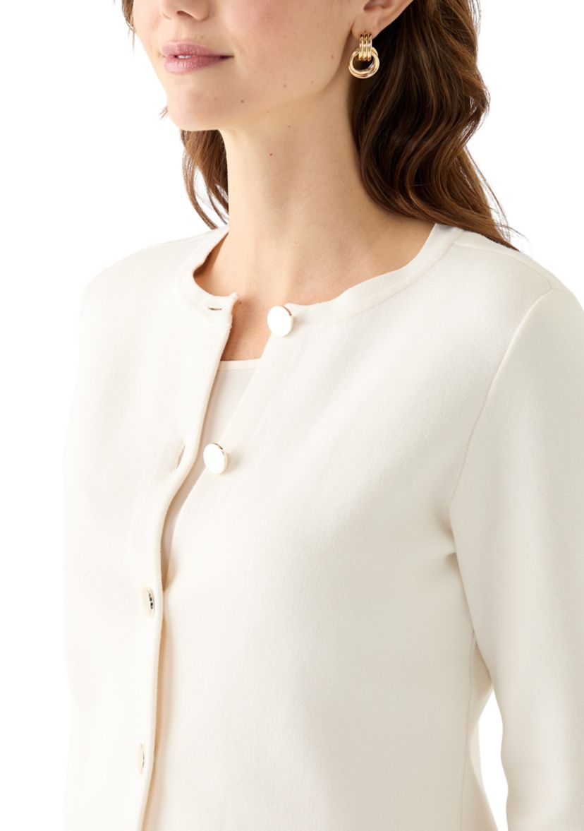 Womens Crew Neck Button Front Cardigan 