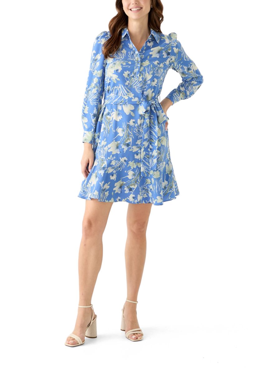 Womens Floral Print Shirtdress with Ruffle Hem 